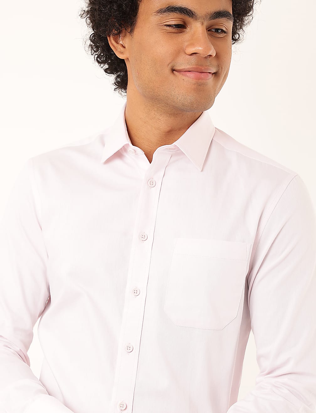 Pure Cotton Plain Spread Collar Shirt