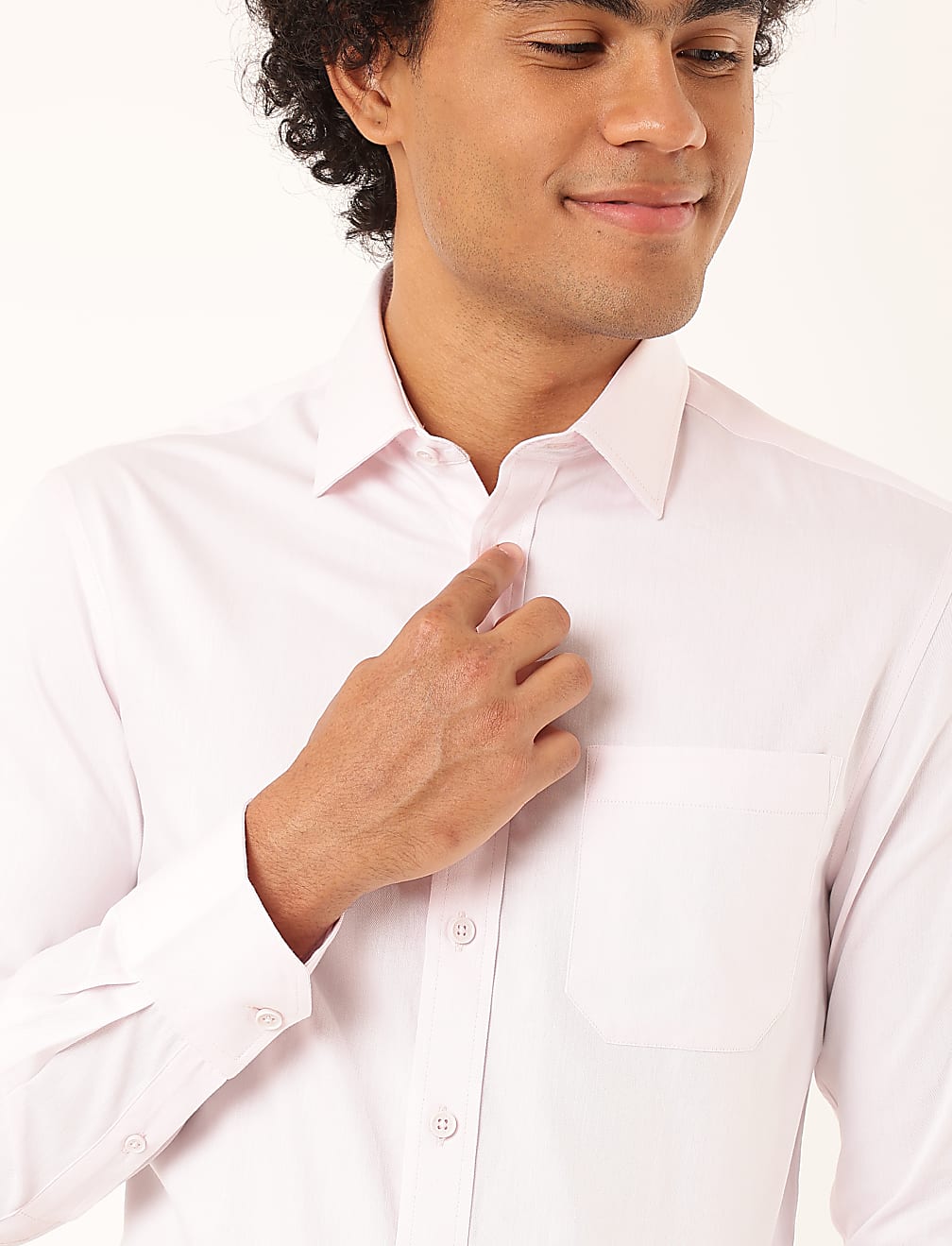 Pure Cotton Plain Spread Collar Shirt