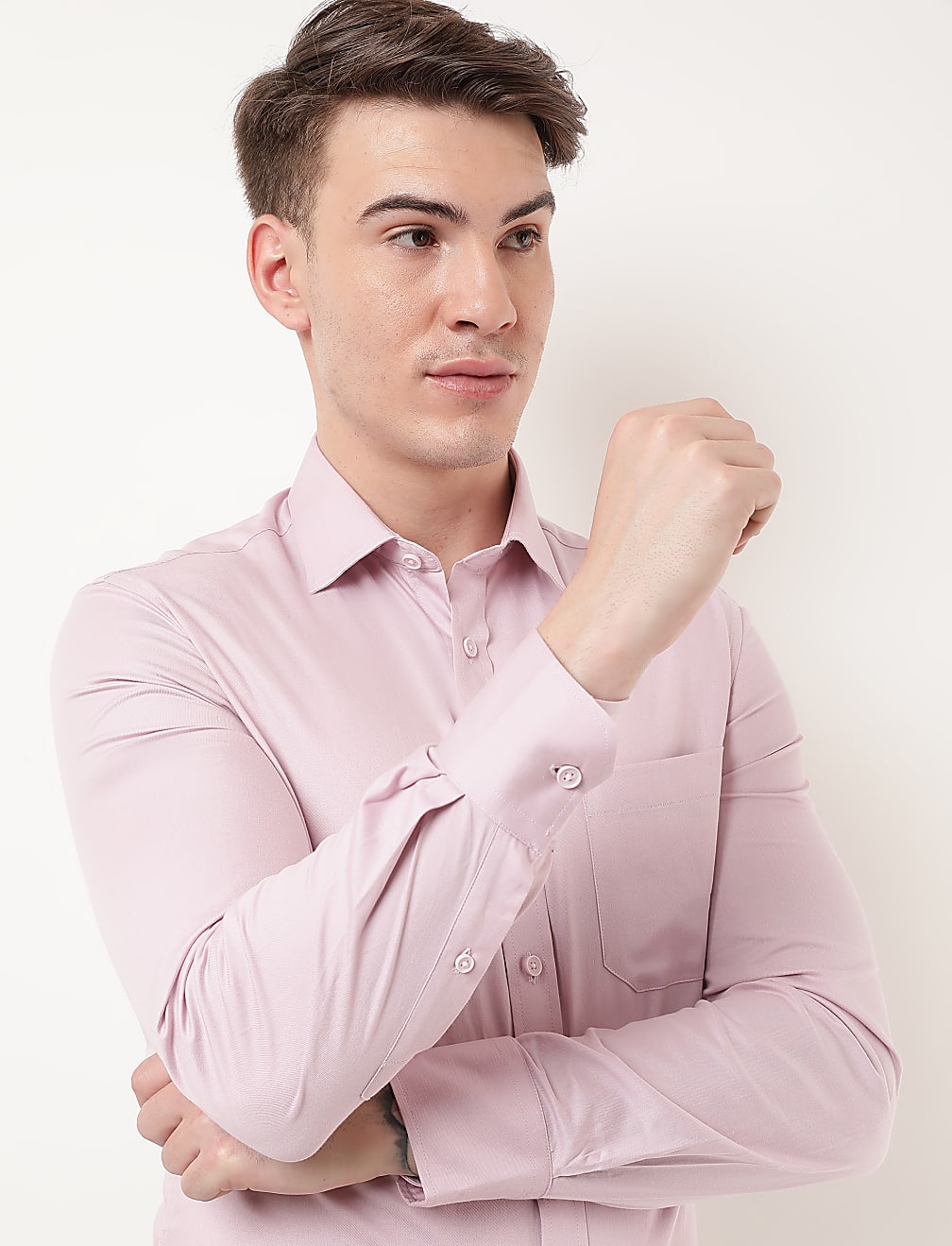 Pure Cotton Plain Spread Collar Shirt