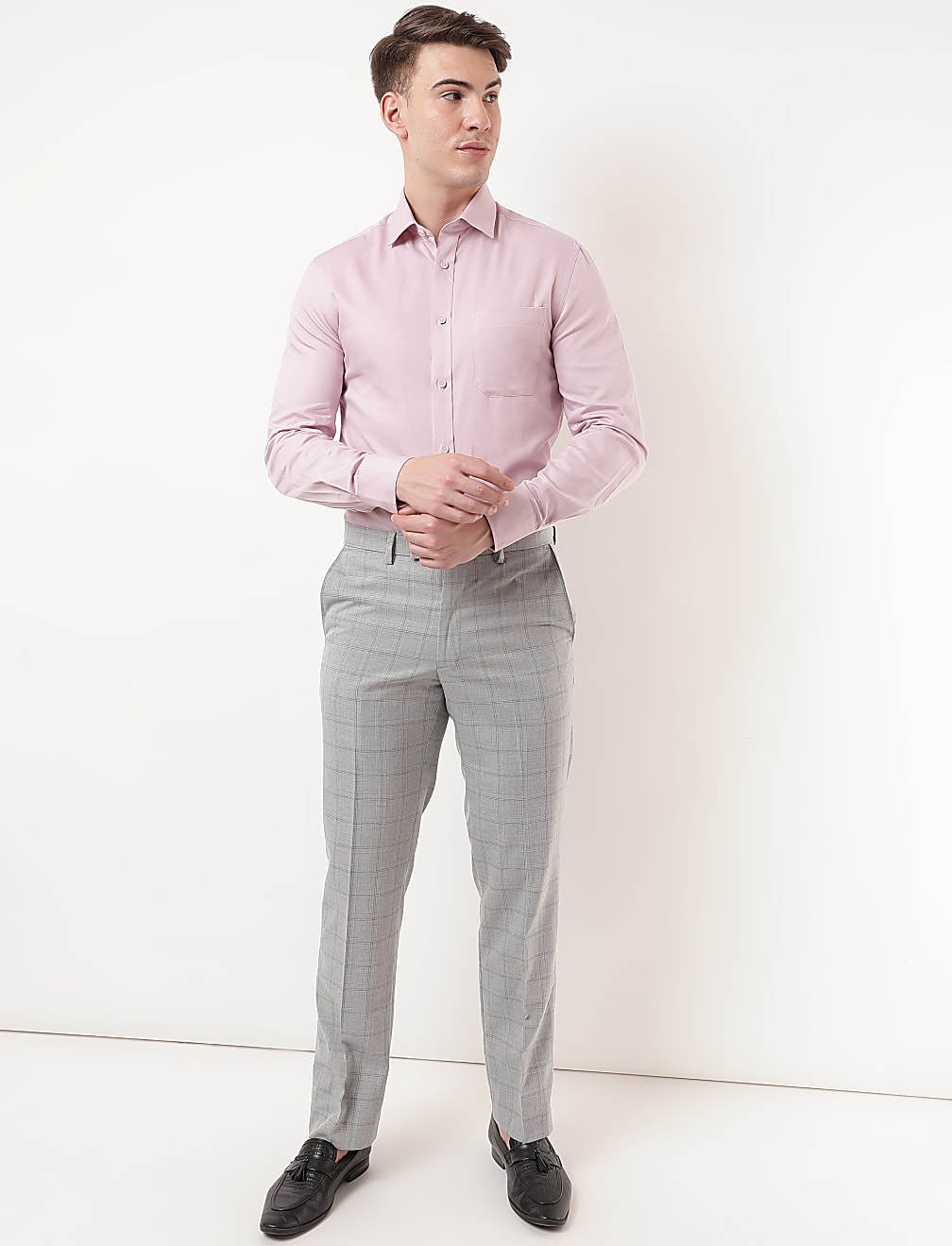 Pure Cotton Plain Spread Collar Shirt