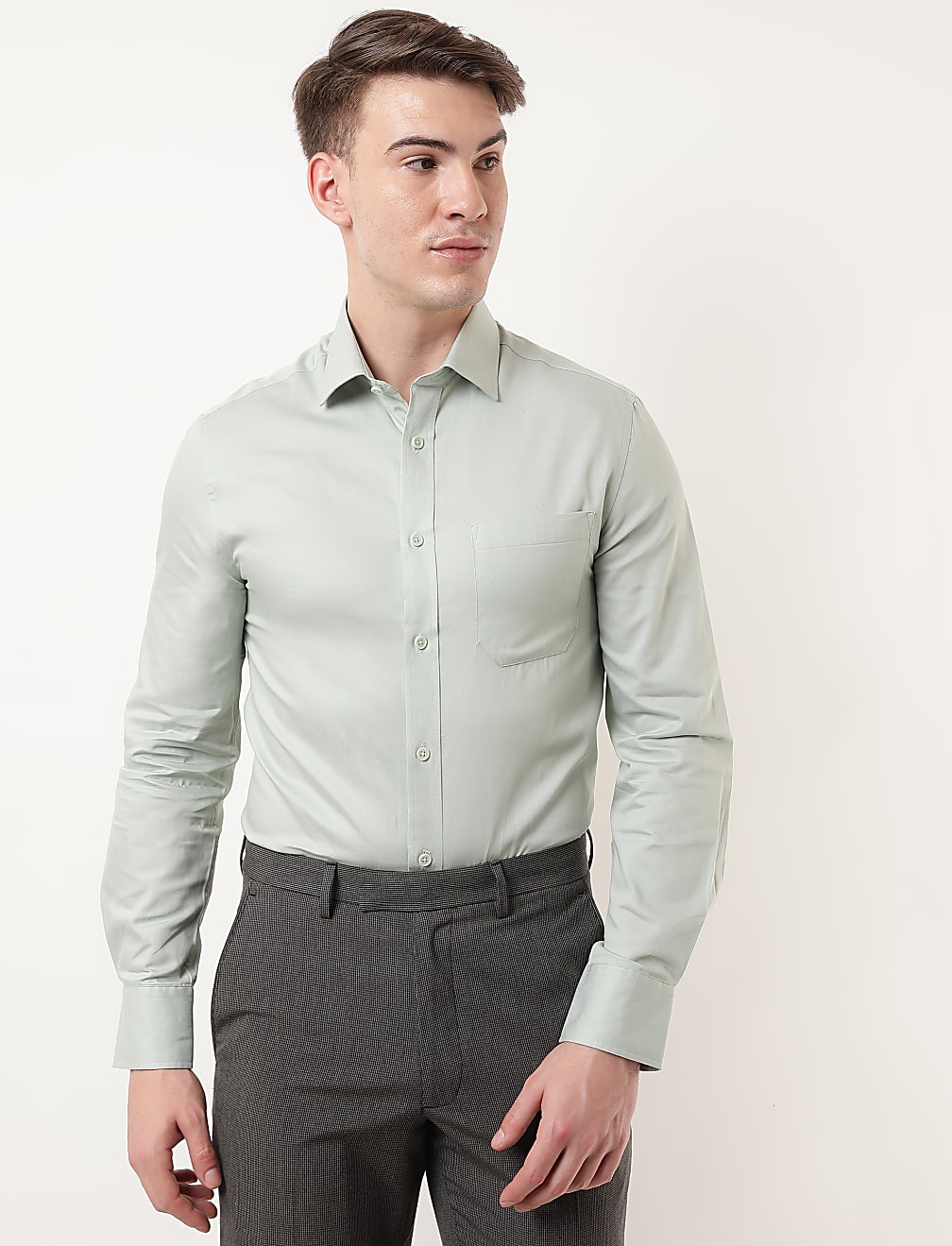 Pure Cotton Plain Spread Collar Shirt