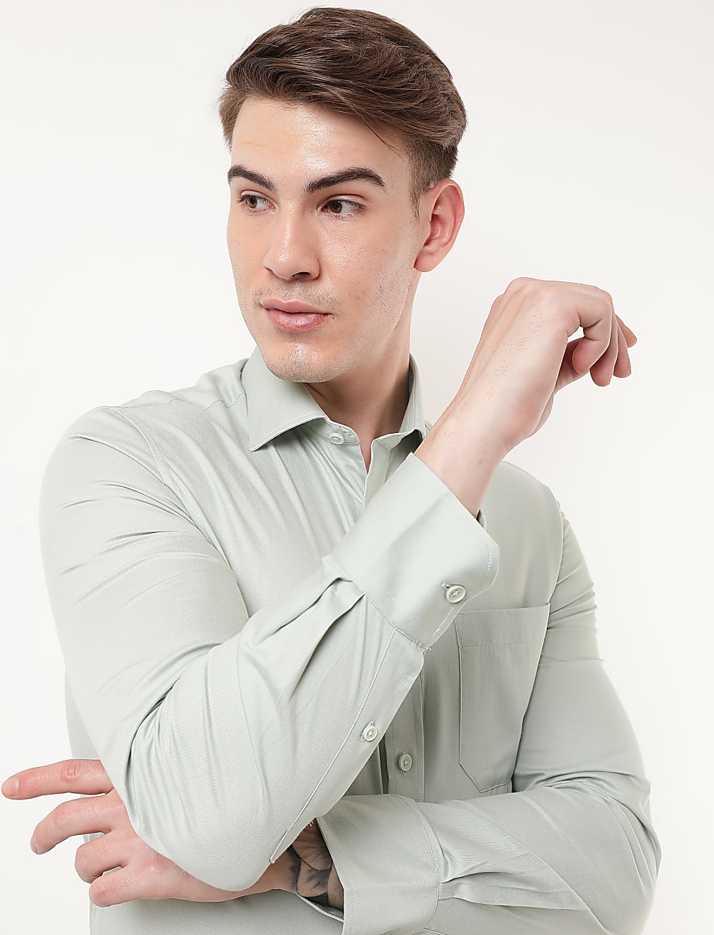 Pure Cotton Plain Spread Collar Shirt