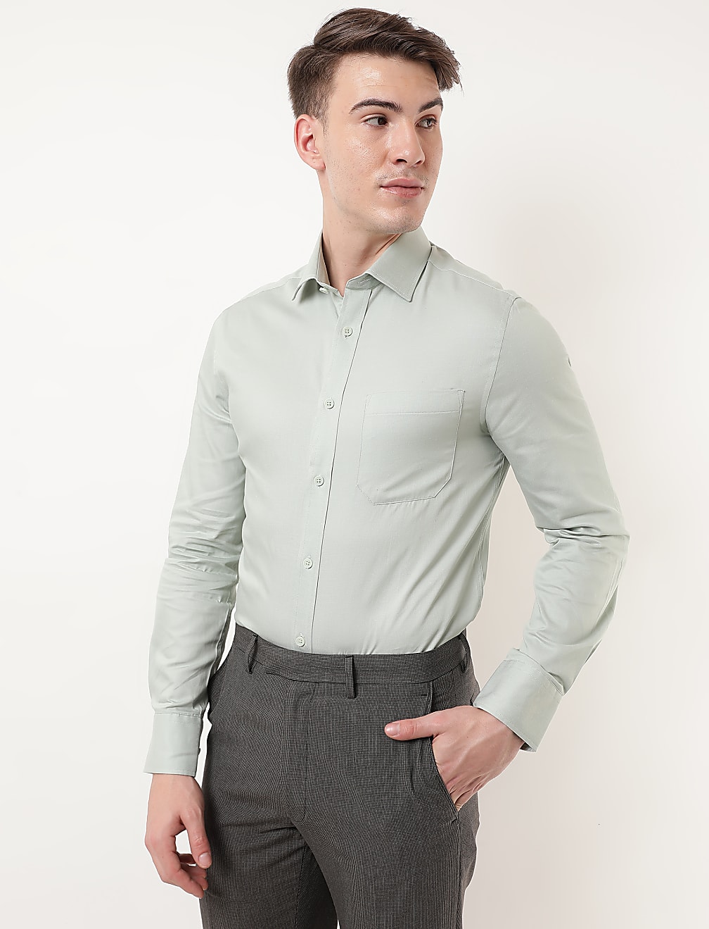 Pure Cotton Plain Spread Collar Shirt