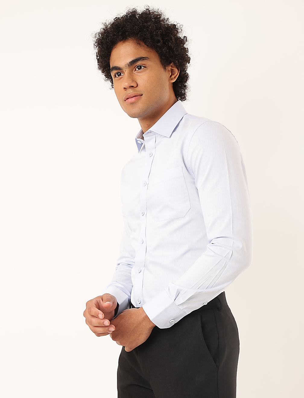 Pure Cotton Plain Spread Collar Shirt