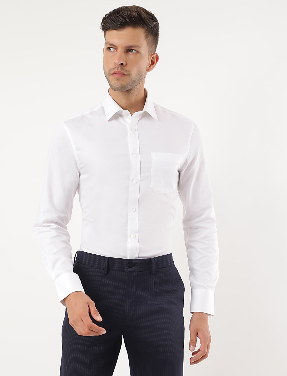 Pure Cotton Plain Spread Collar Shirt