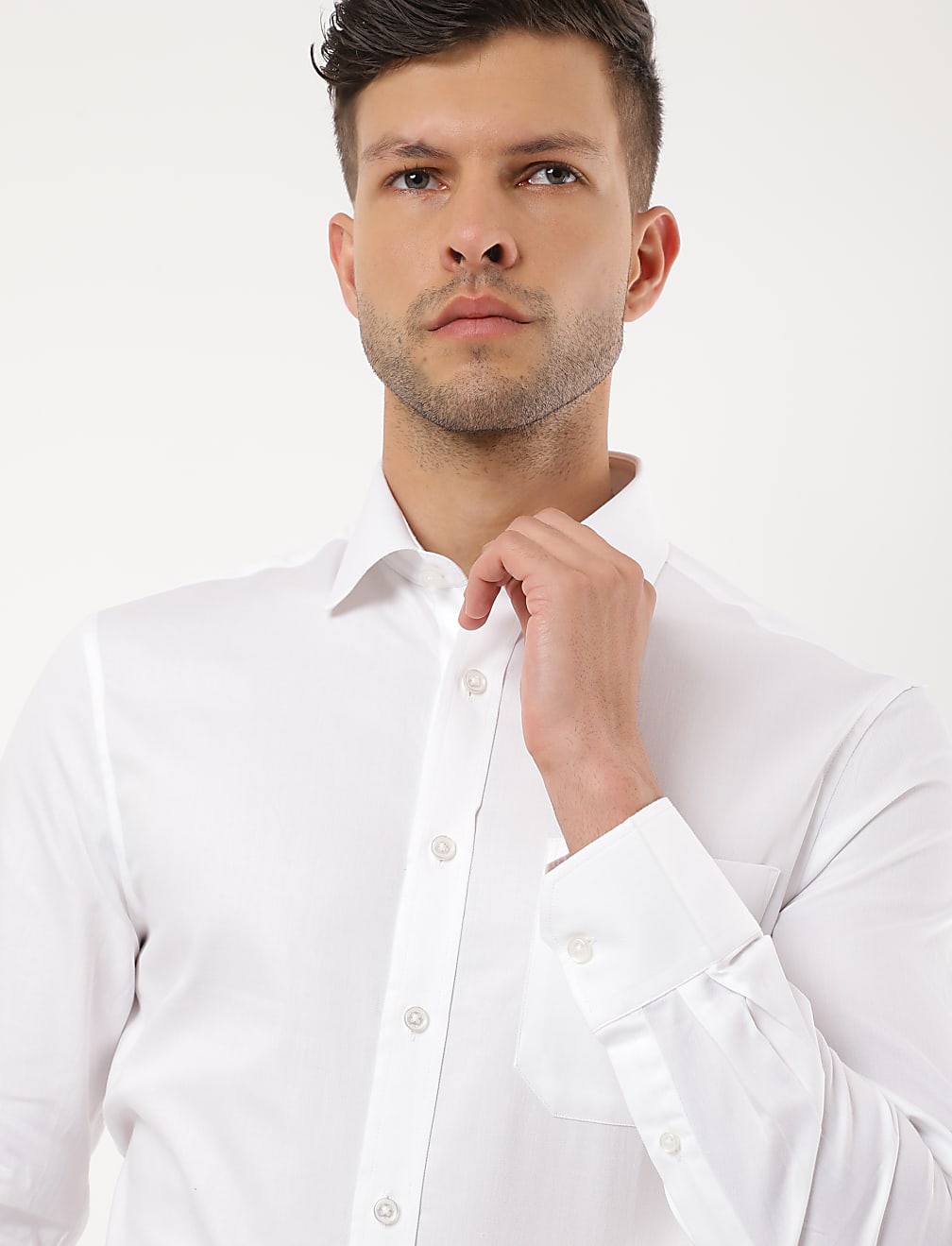 Pure Cotton Plain Spread Collar Shirt