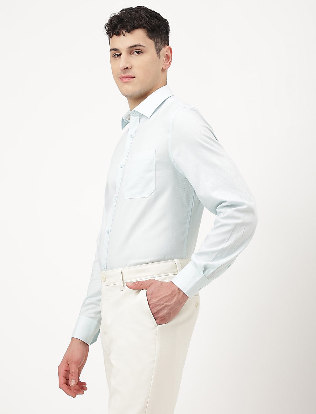 Pure Cotton Dobby Spread Collar Shirt
