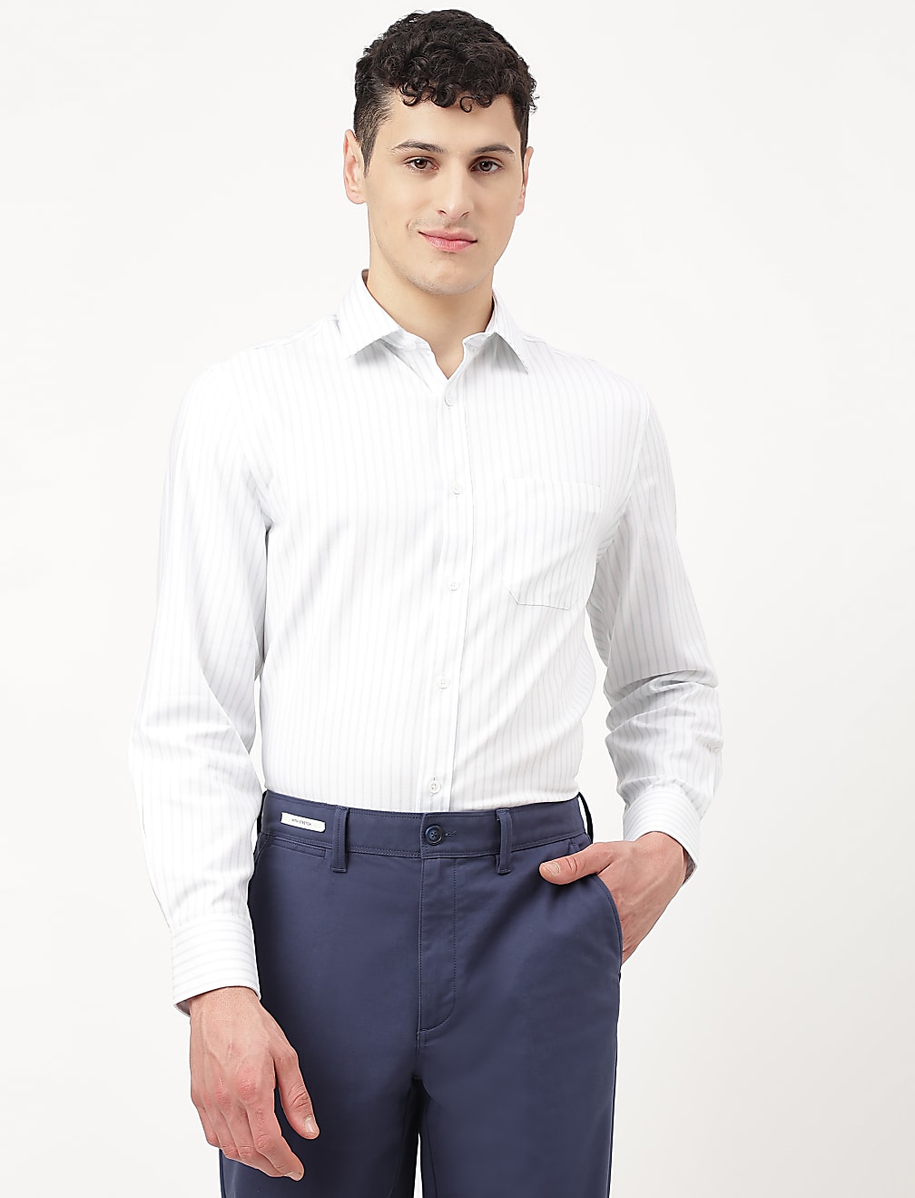 Pure Cotton Striped Spread Collar Shirt