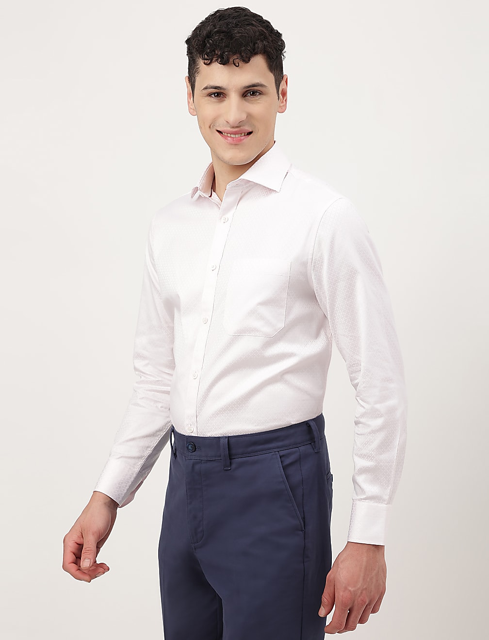 Pure Cotton Dobby Spread Collar Shirt
