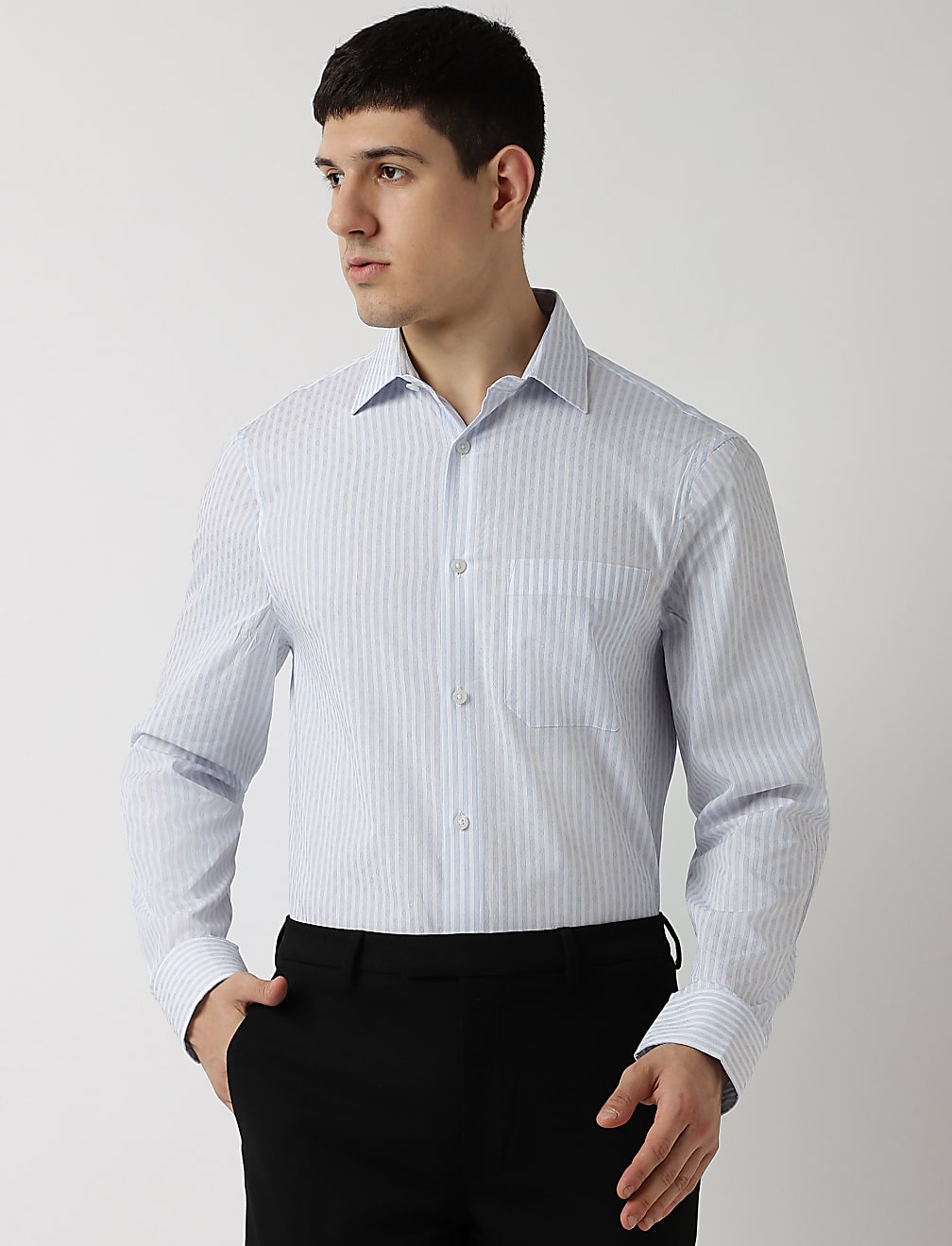 Pure Cotton Stripes Spread Collar Shirt