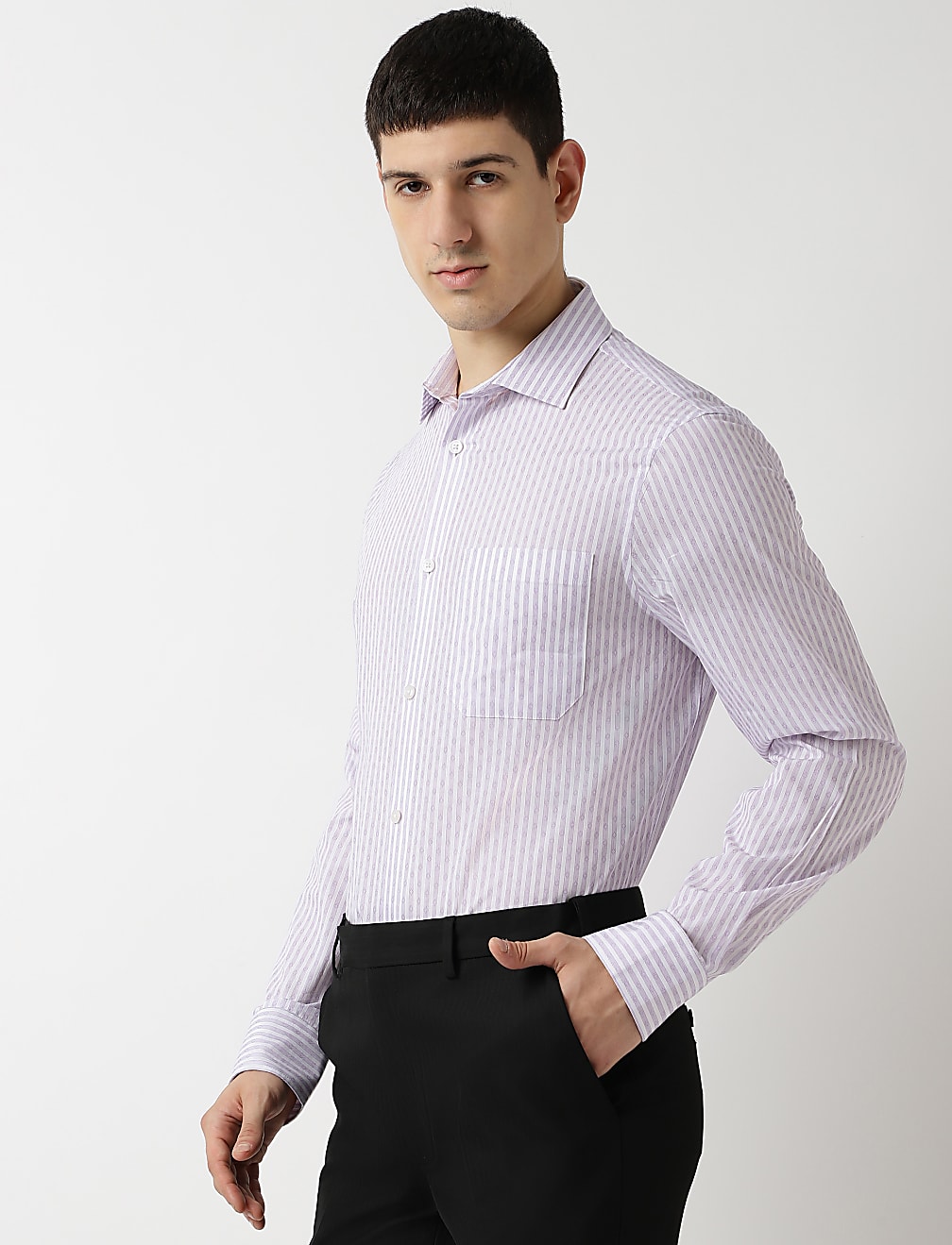 Pure Cotton Stripes Spread Collar Shirt