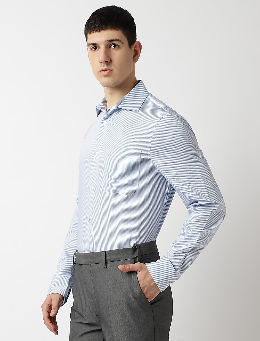 Pure Cotton Stripes Spread Collar Shirt