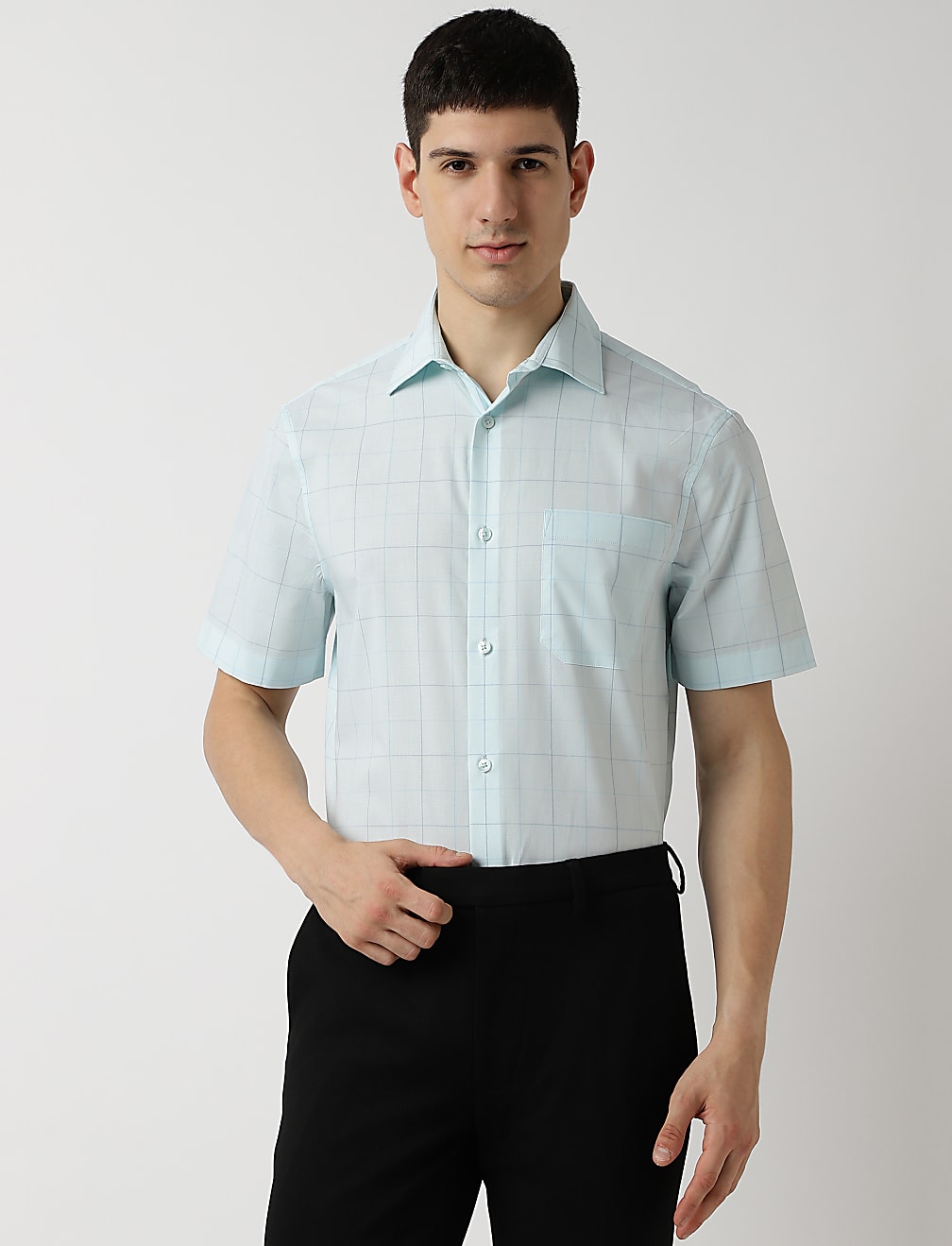 Cotton Rich Checks Spread Collar Shirt