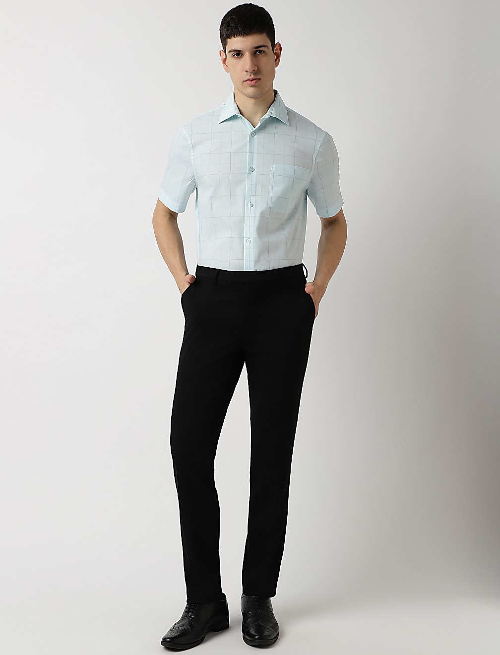Cotton Rich Checks Spread Collar Shirt