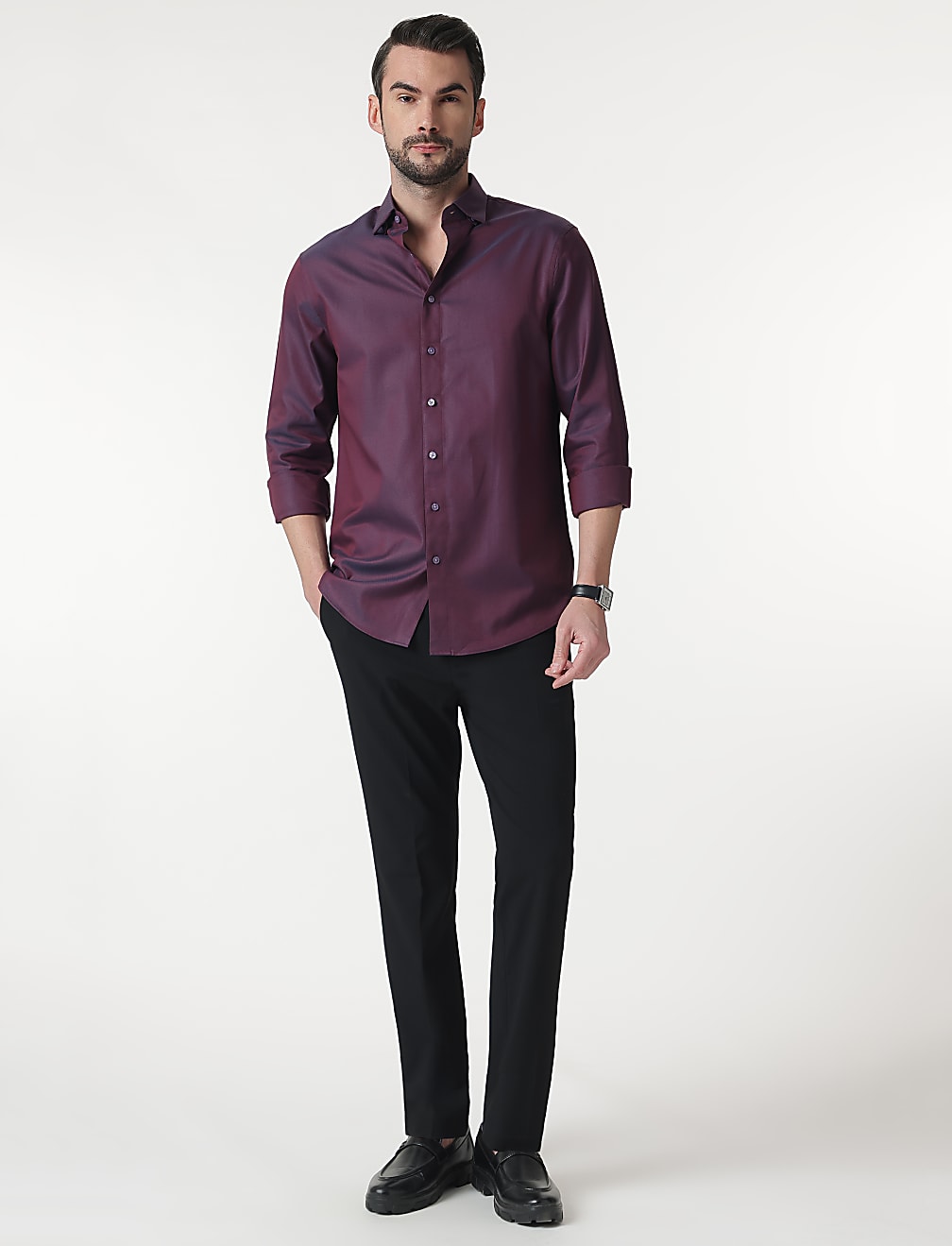 Pure Cotton Self Design Full Sleeves Shirt