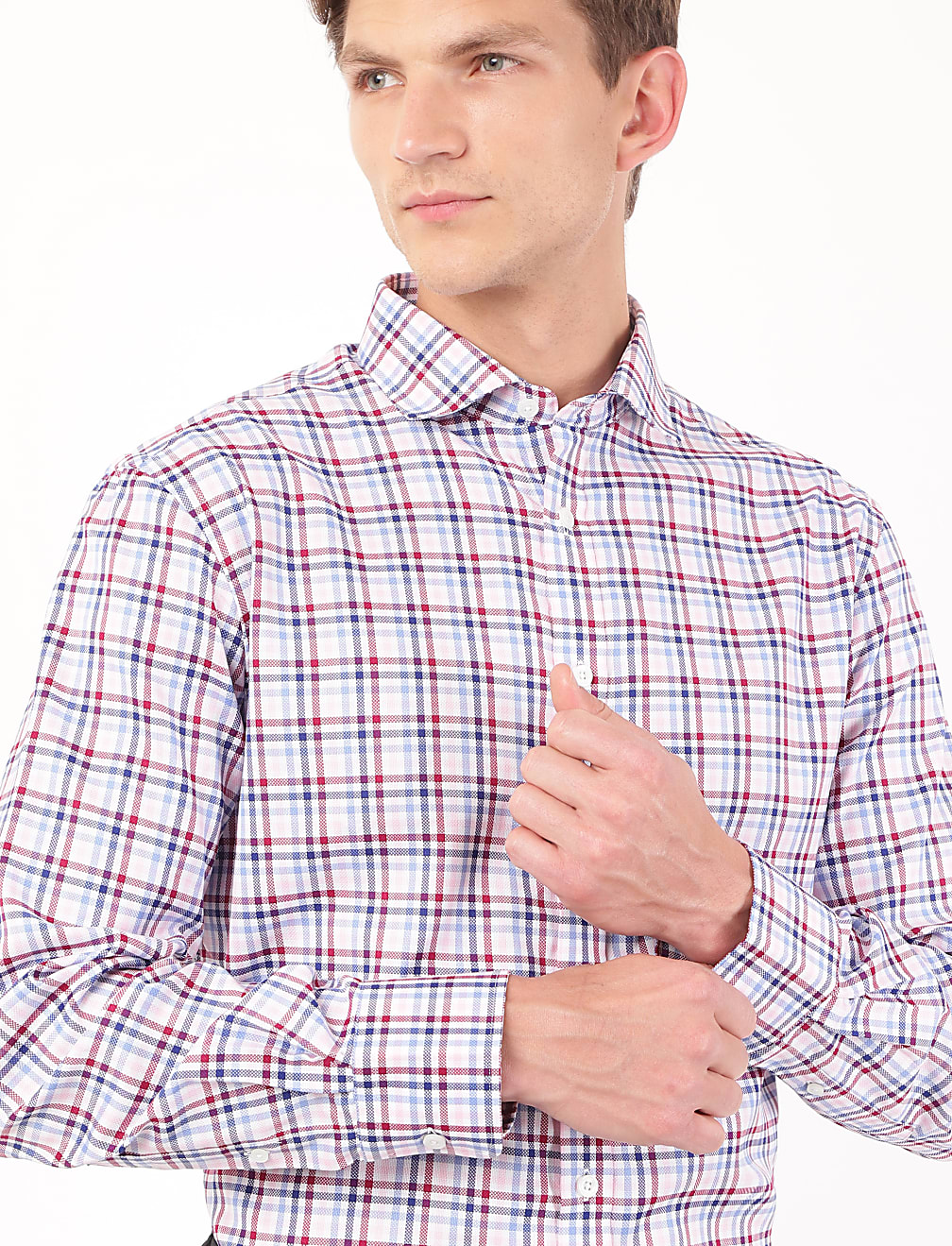 Pure Cotton Checks Spread Collar Shirt