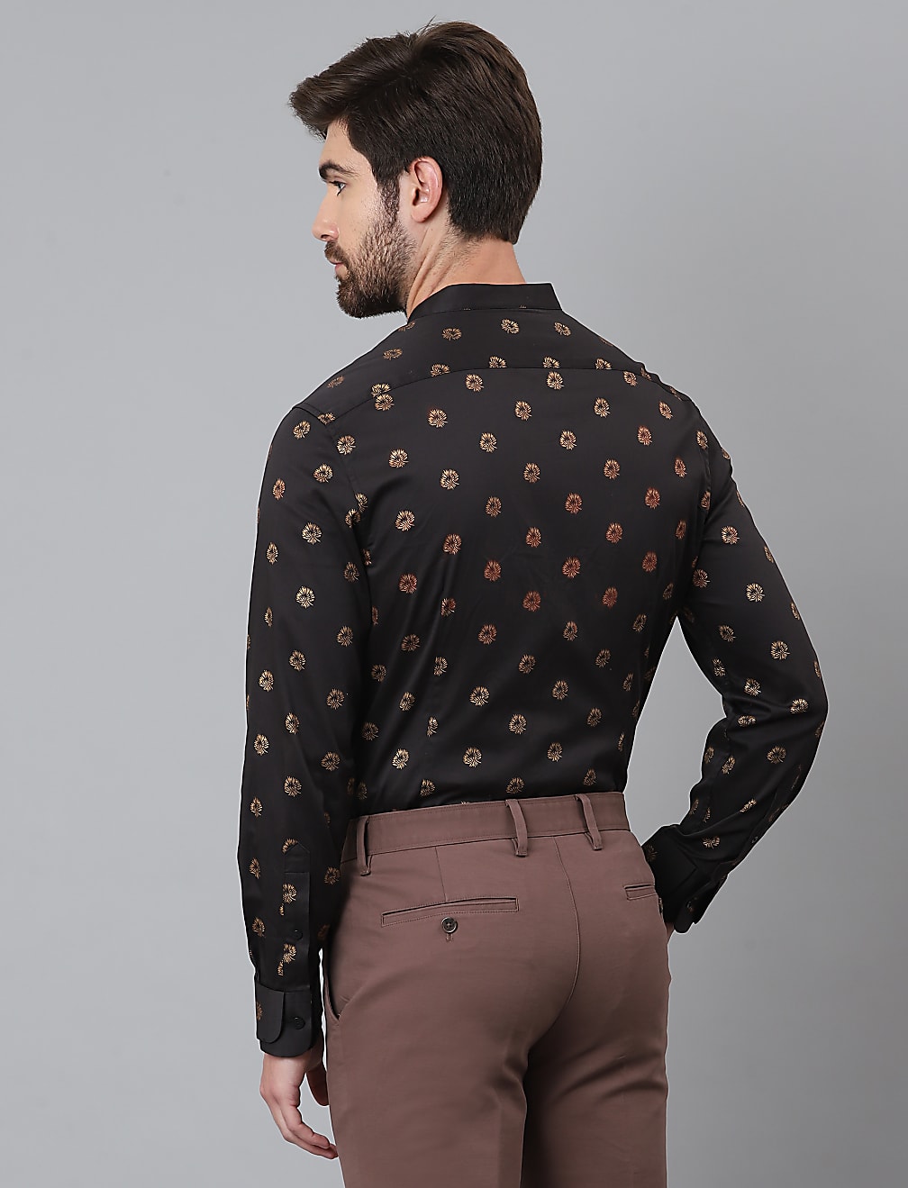 Printed Mandarin Collar Shirt