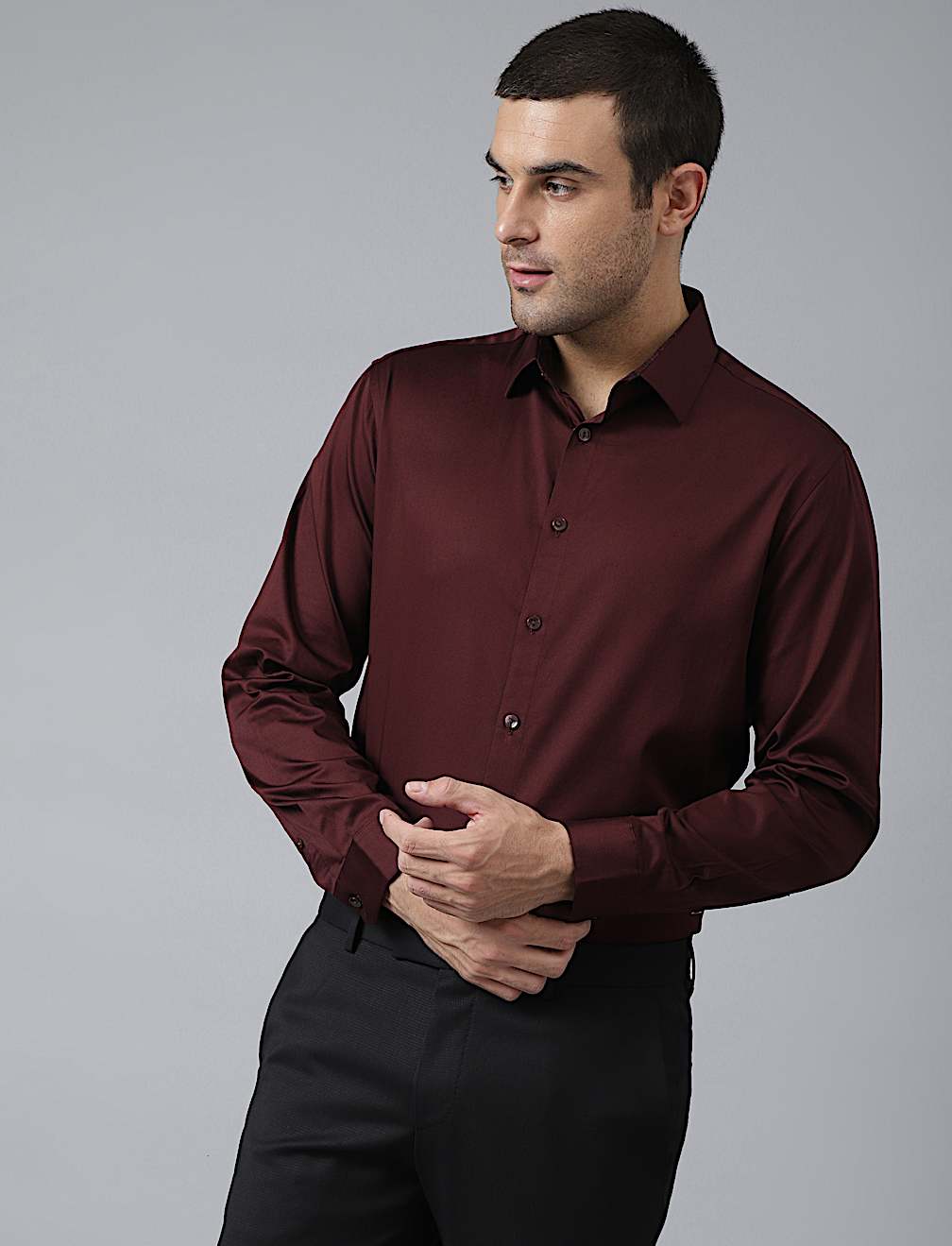 Cotton Mix Plain Spread Collar Shirt