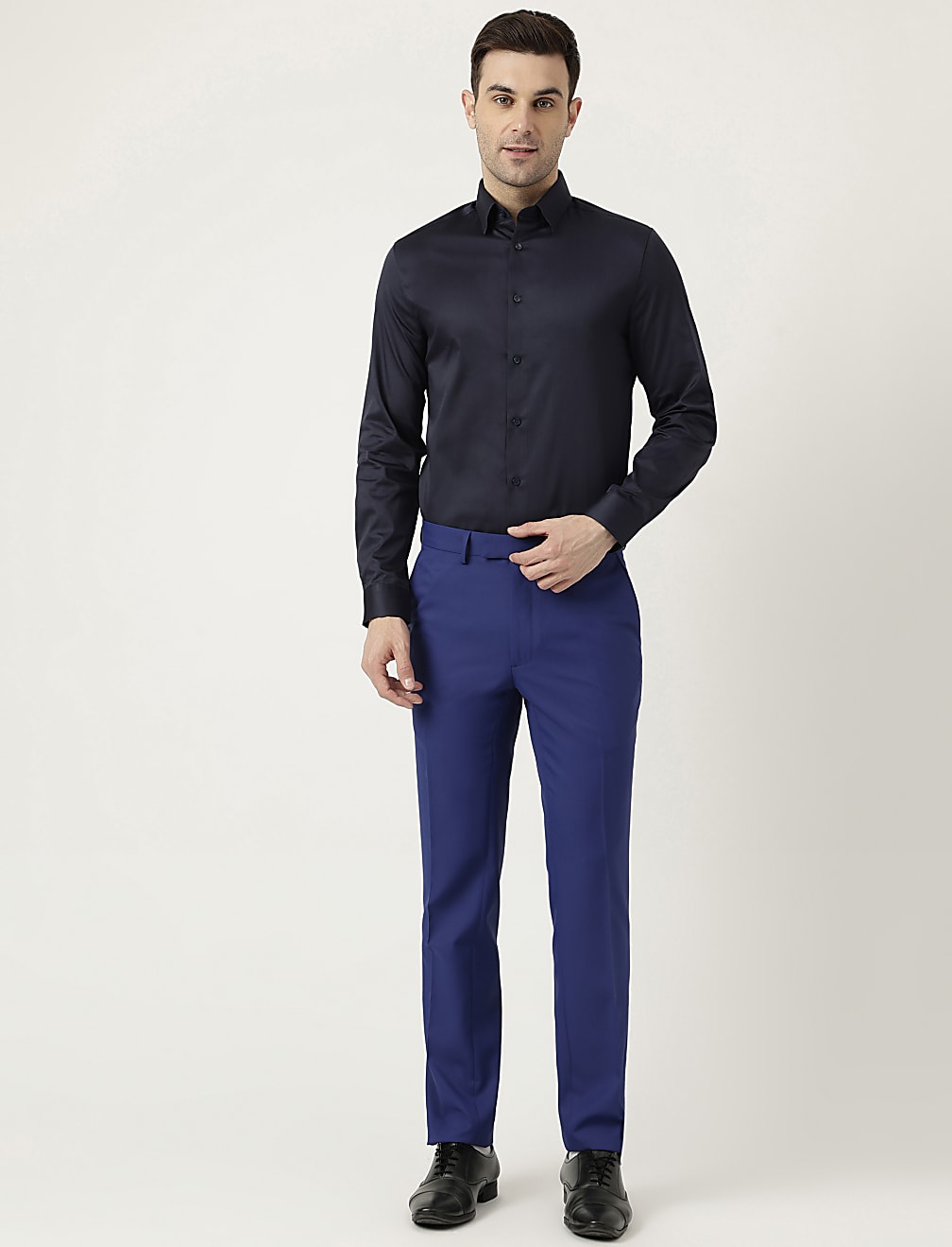 Cotton Mix Plain Spread Collar Shirt