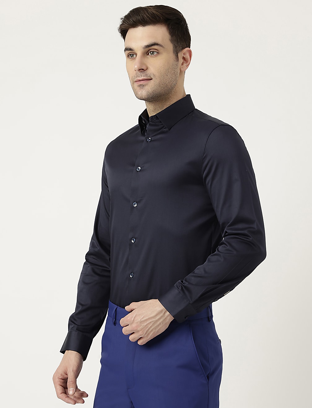Cotton Mix Plain Spread Collar Shirt