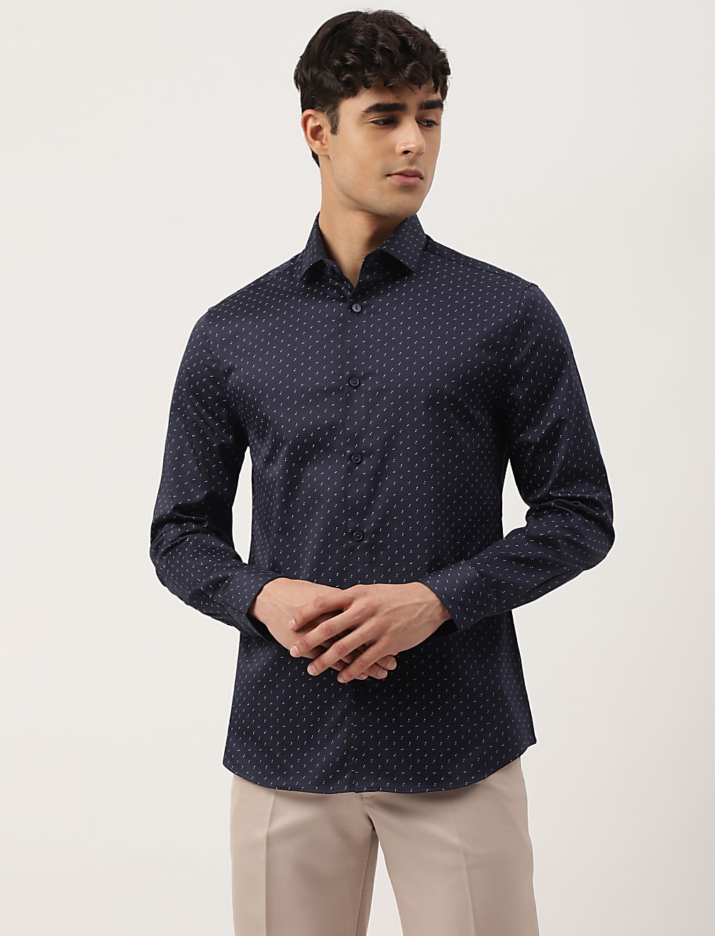 Premium Geometric Print Sateen Slim Fit Shirt