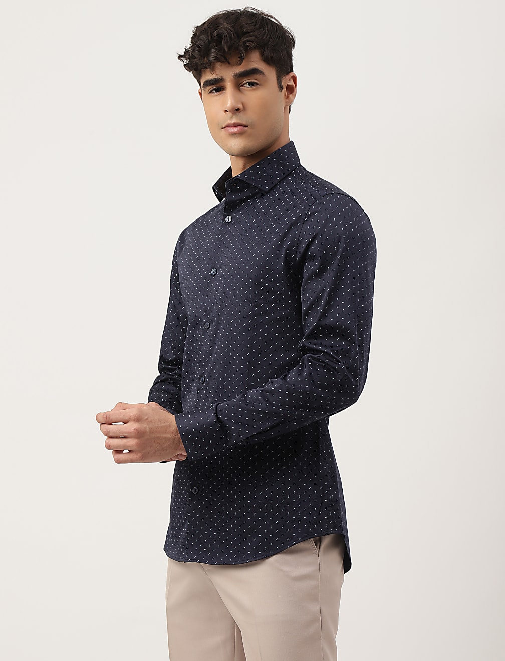 Premium Geometric Print Sateen Slim Fit Shirt