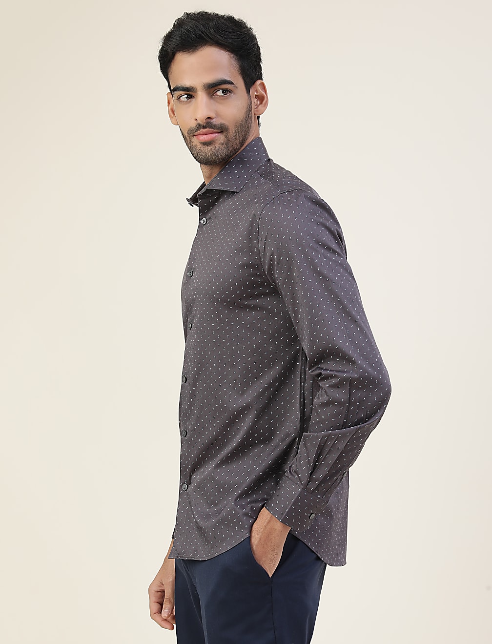 Premium Geometric Print Sateen Slim Fit Shirt