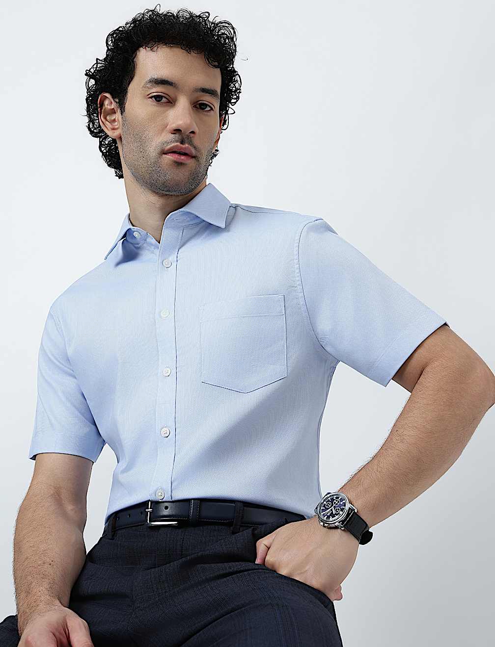 Pure Cotton Textured Short Sleeve Shirt
