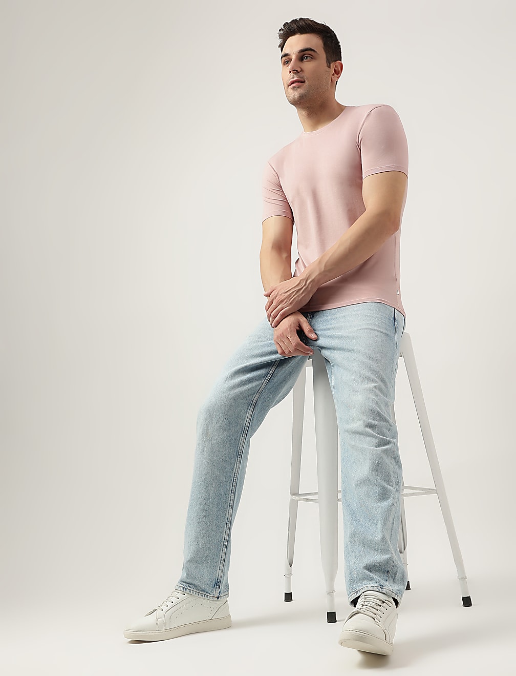 Cotton Blend Round Neck Solid T-Shirt