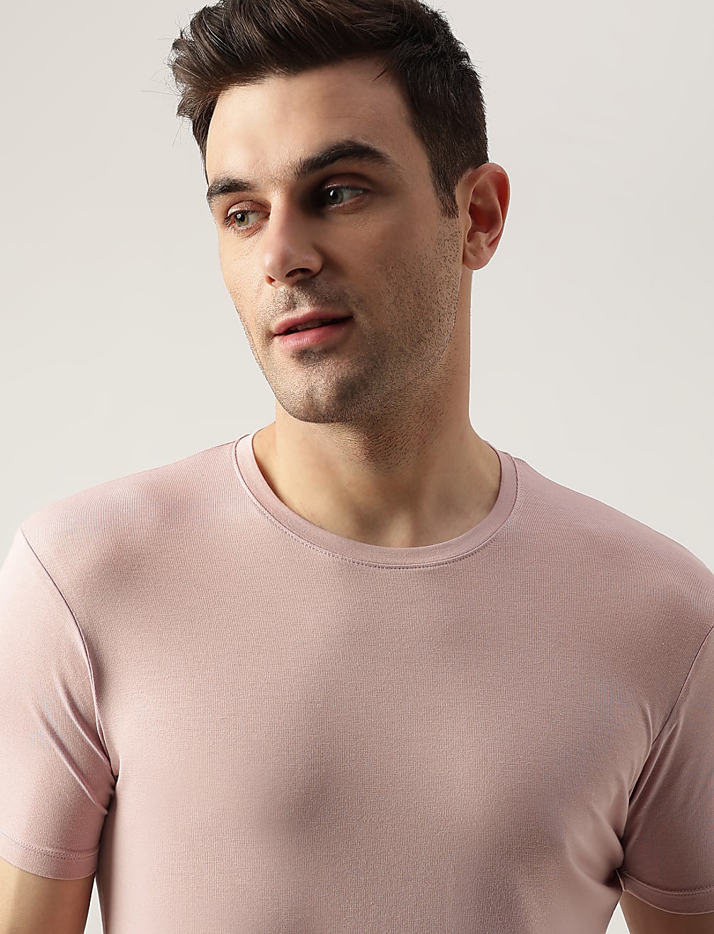Cotton Blend Round Neck Solid T-Shirt