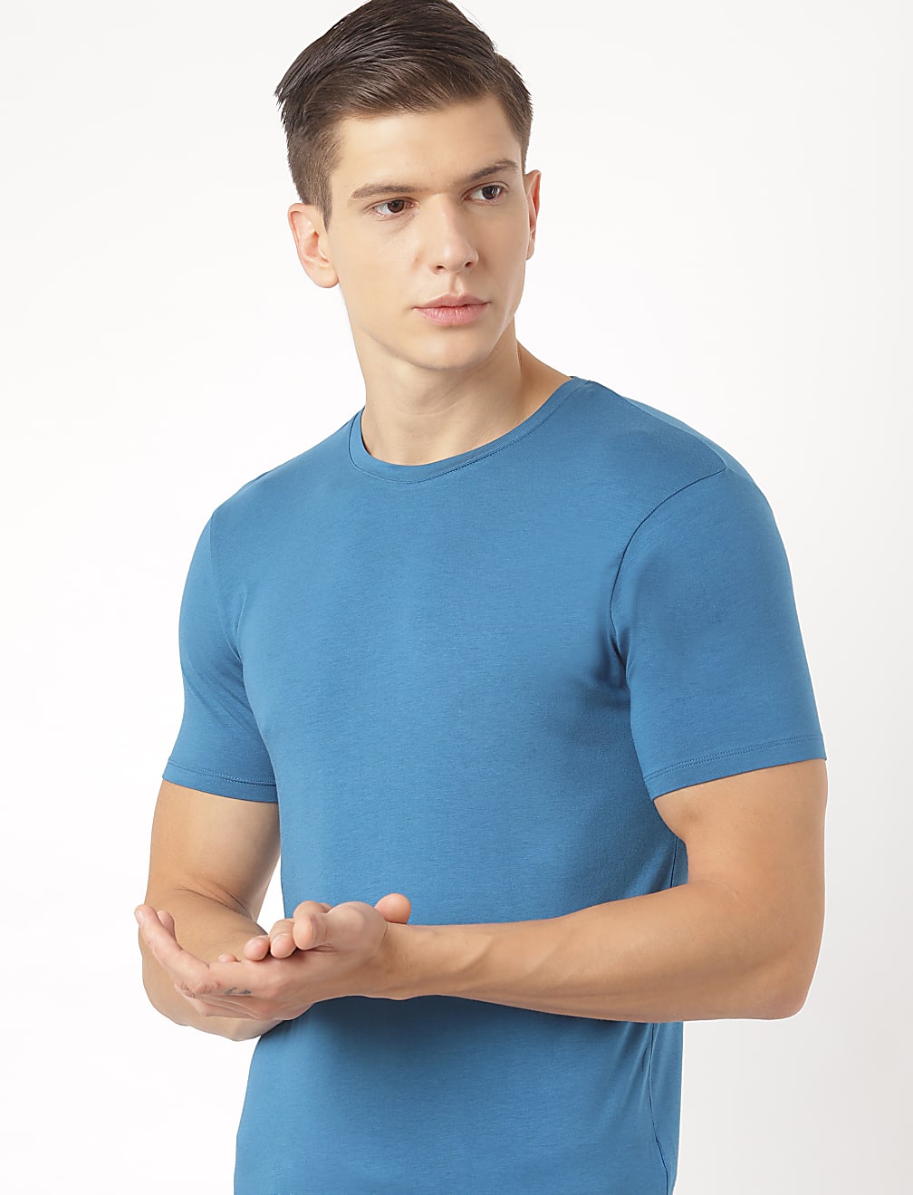 Cotton Blend Round Neck Solid T-Shirt