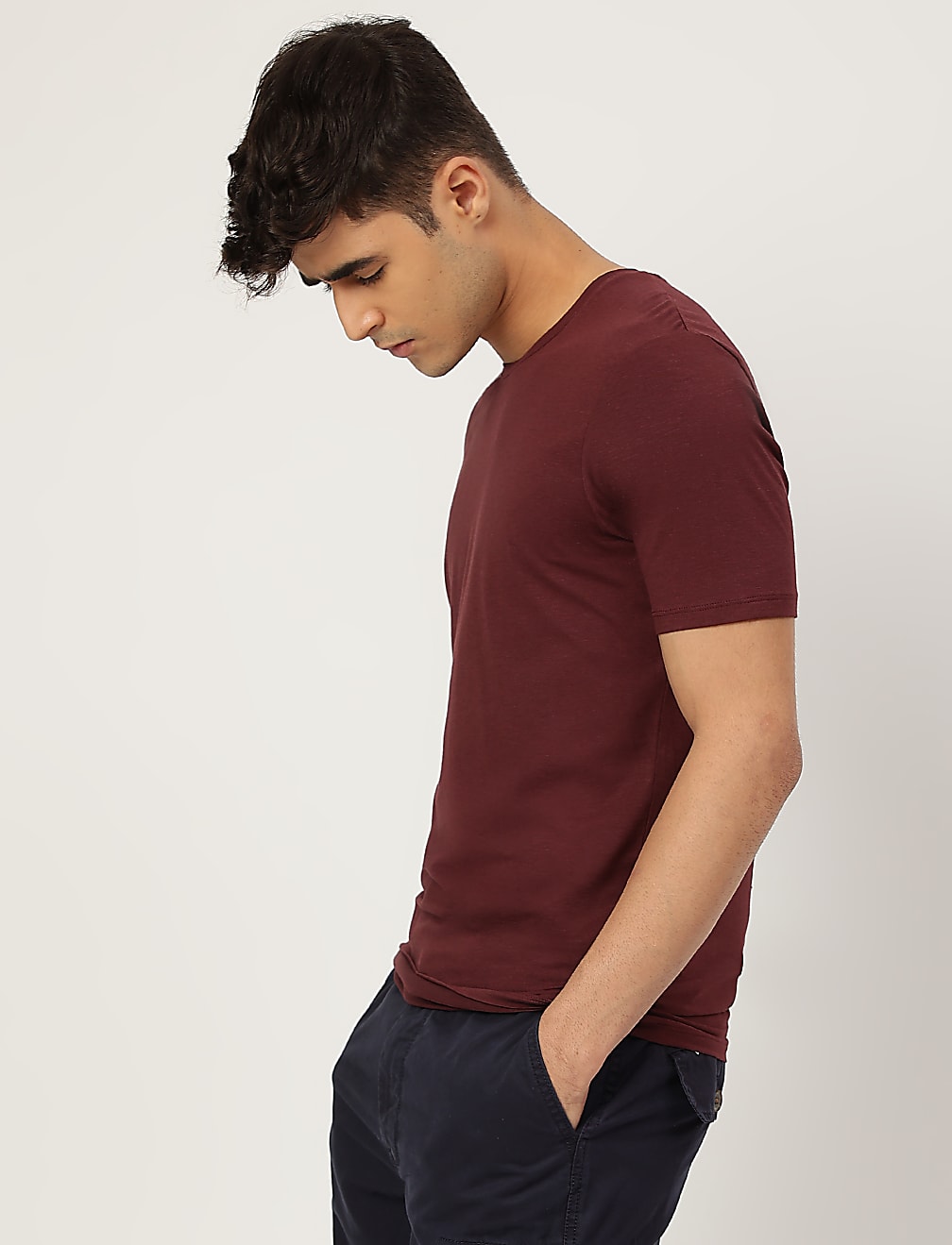 Cotton Blend Round Neck Solid T-Shirt
