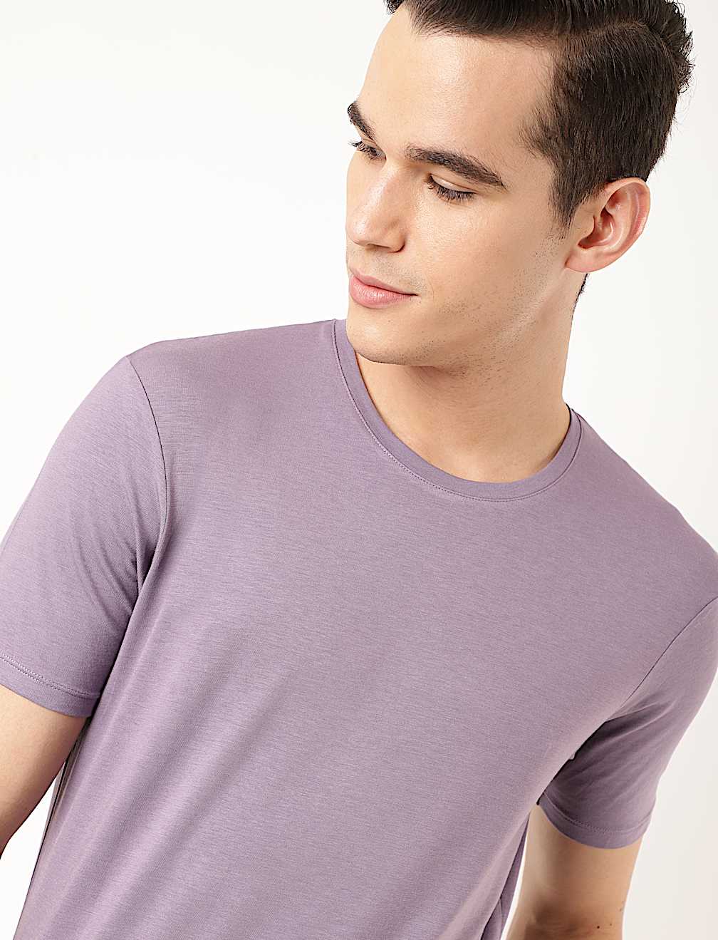 Cotton Blend Round Neck Solid T-Shirt