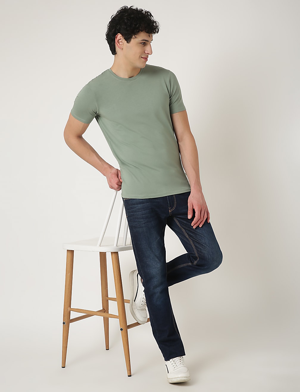 Cotton Blend Round Neck Solid T-Shirt