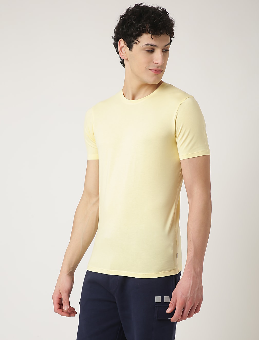 Cotton Blend Round Neck Solid T-Shirt