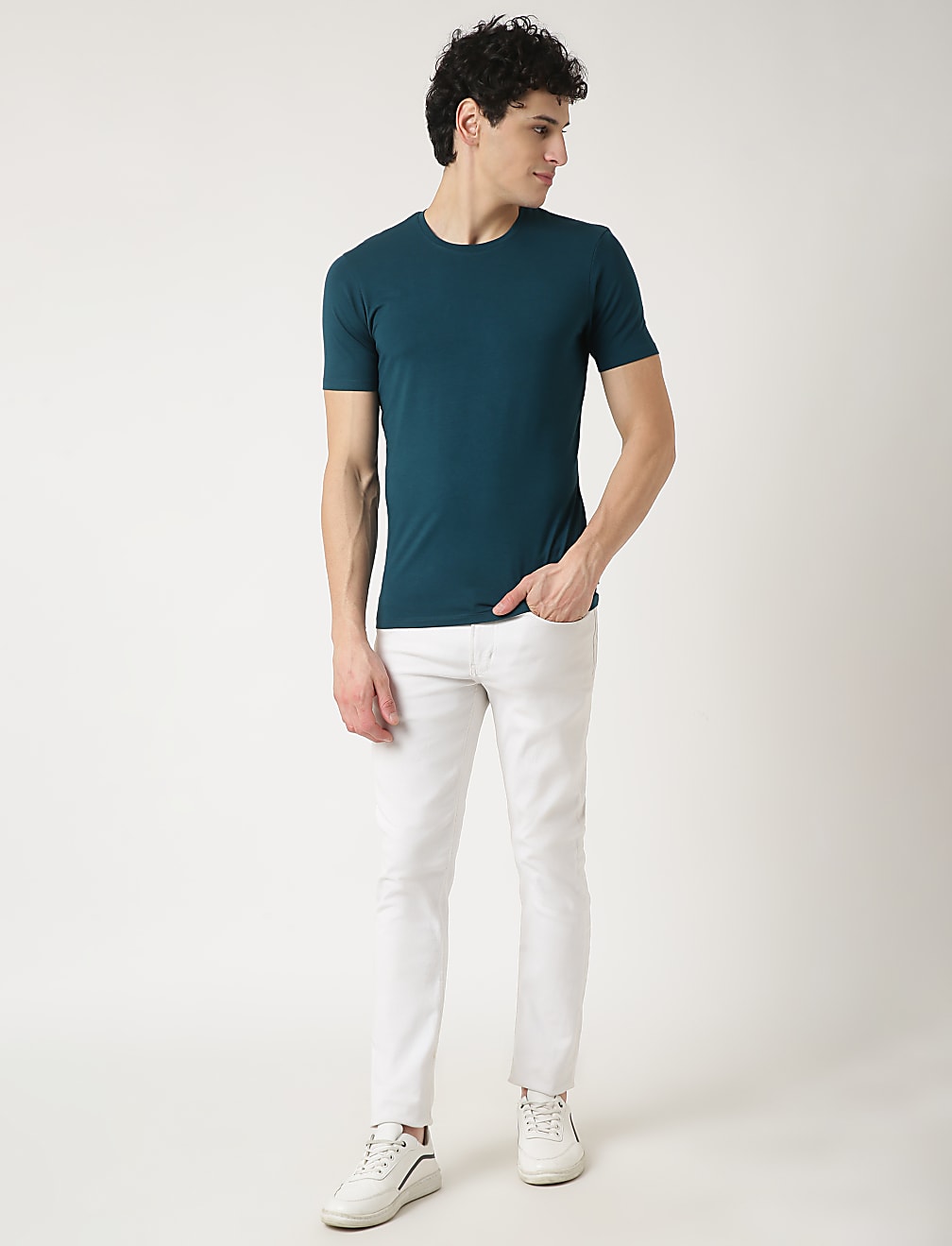 Cotton Blend Round Neck Solid T-Shirt