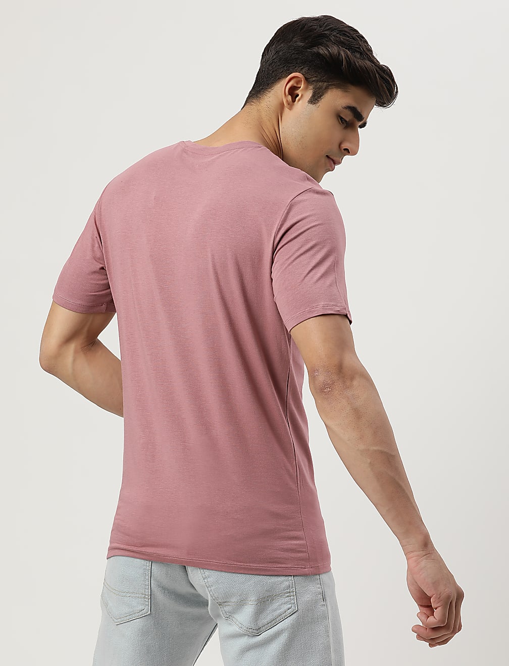 Cotton Blend Round Neck Solid T-Shirt