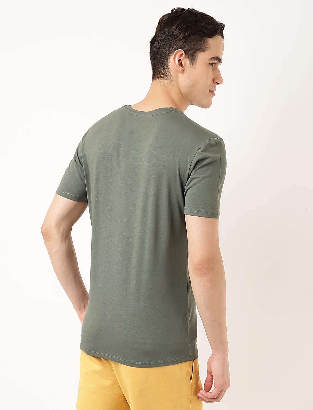 Cotton Blend Round Neck Solid T-Shirt