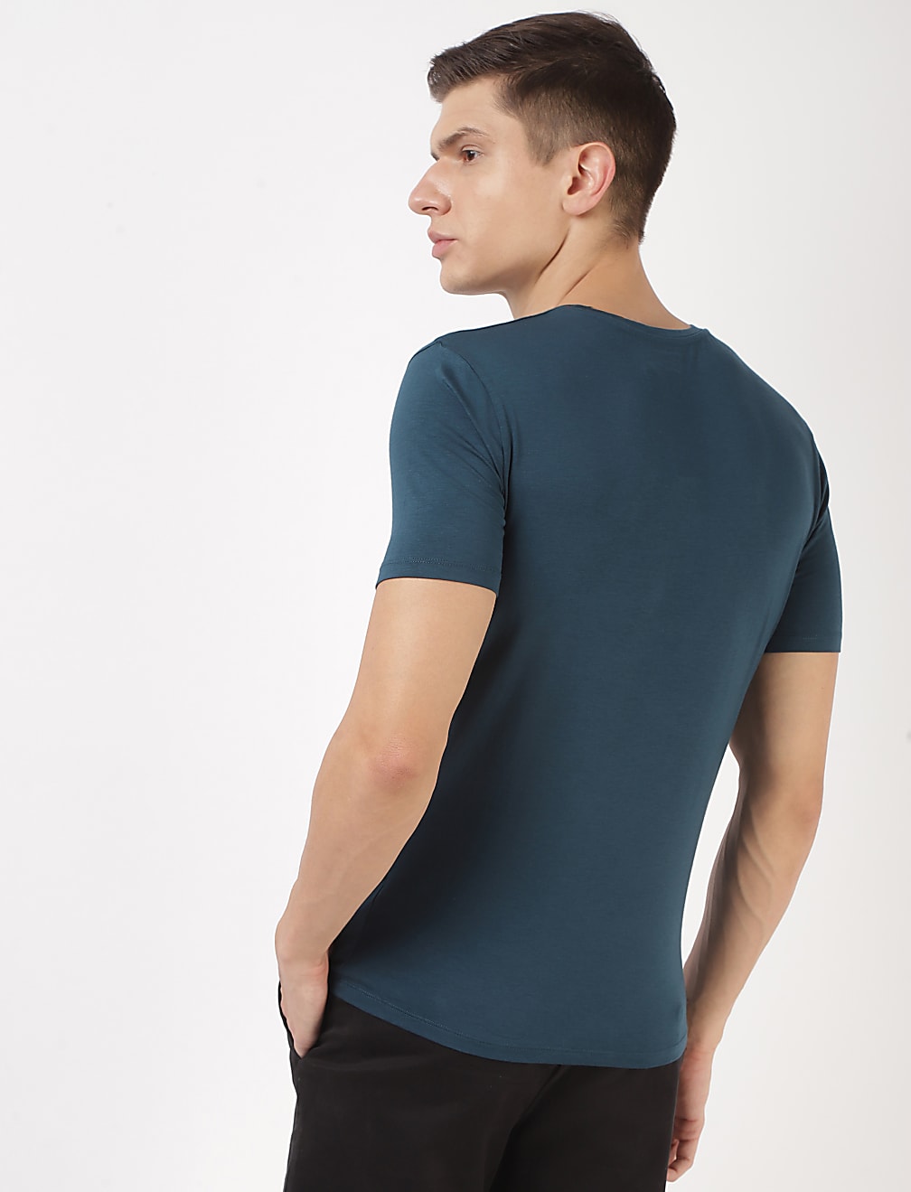 Cotton Blend Round Neck Solid T-Shirt