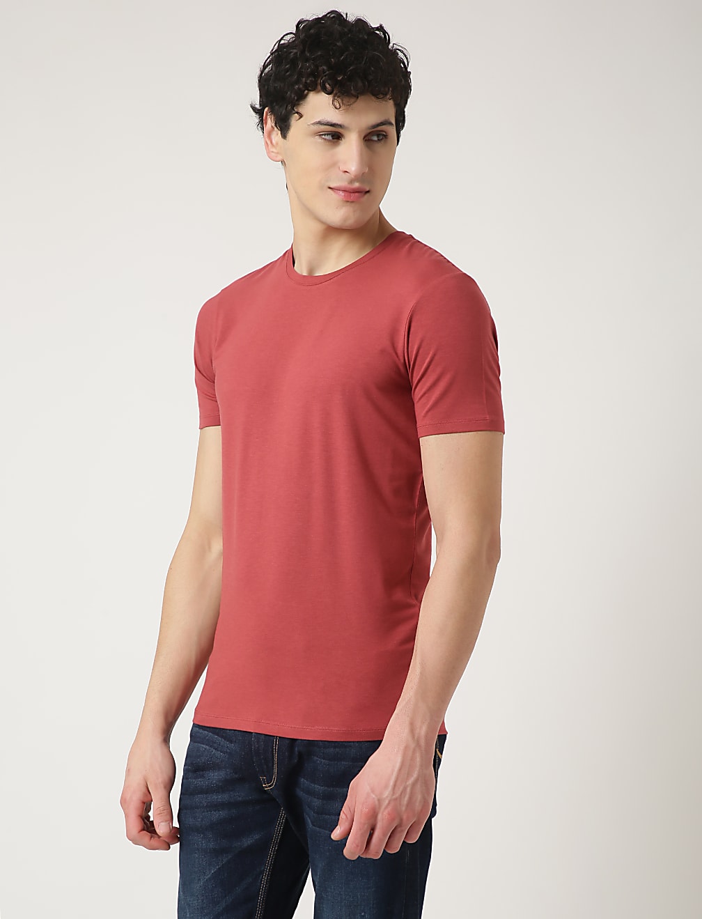 Cotton Blend Round Neck Solid T-Shirt
