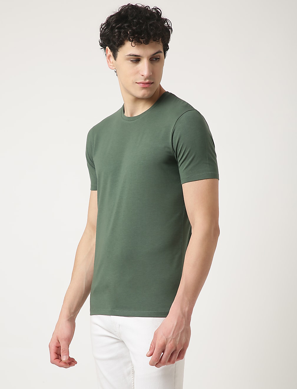 Cotton Blend Round Neck Solid T-Shirt