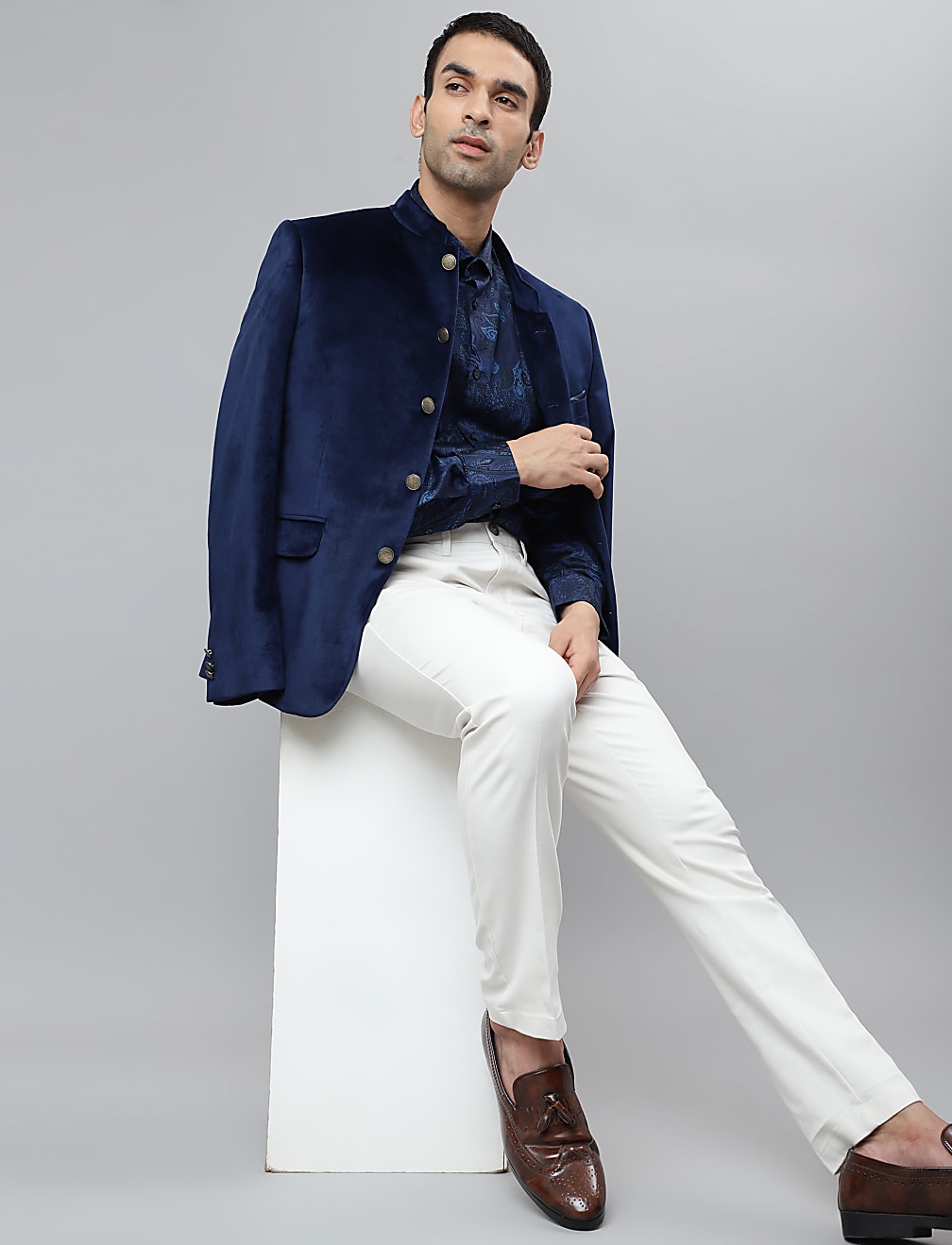 Mandarin shirt with blazer outlet