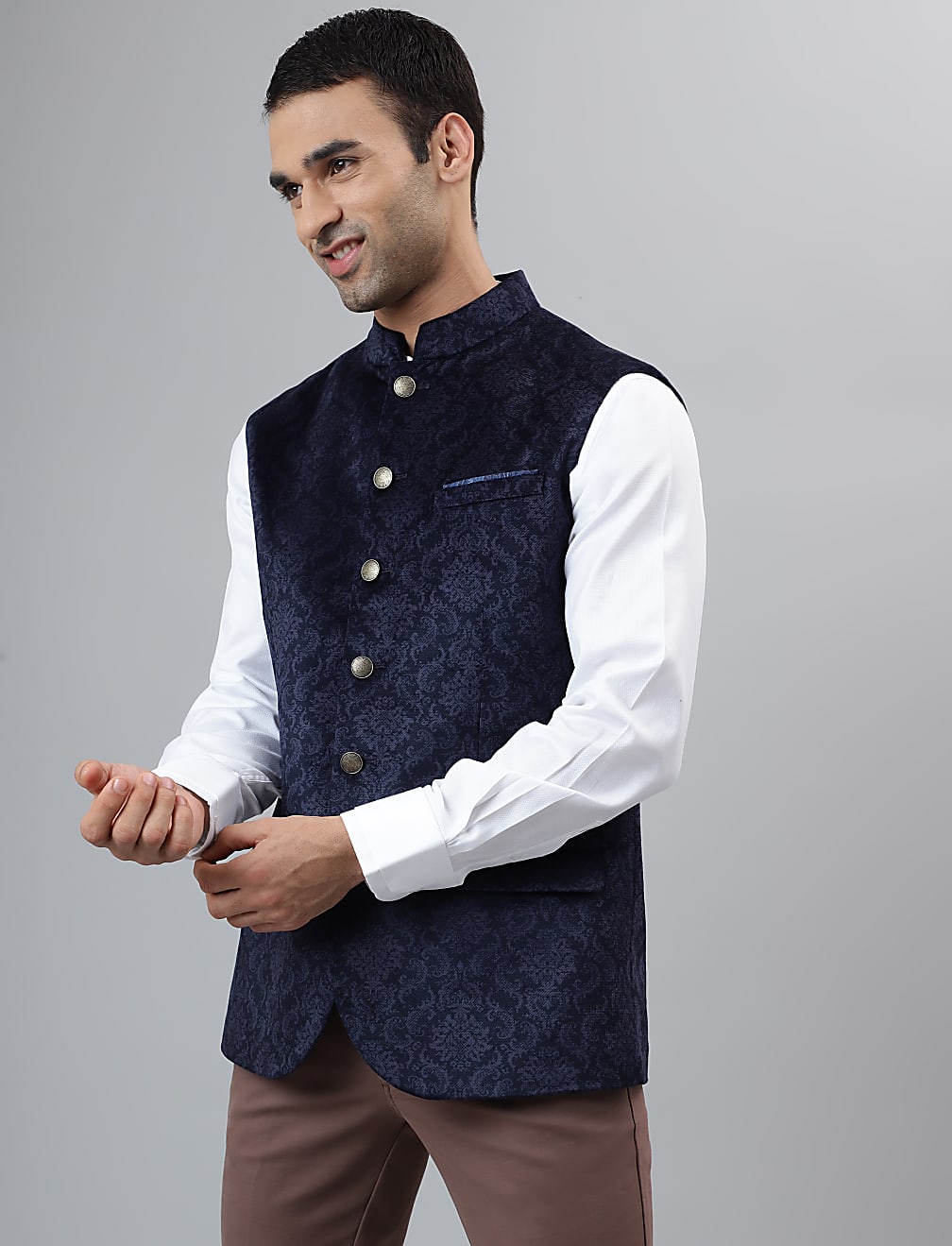 Self Design Mandarin Waistcoat