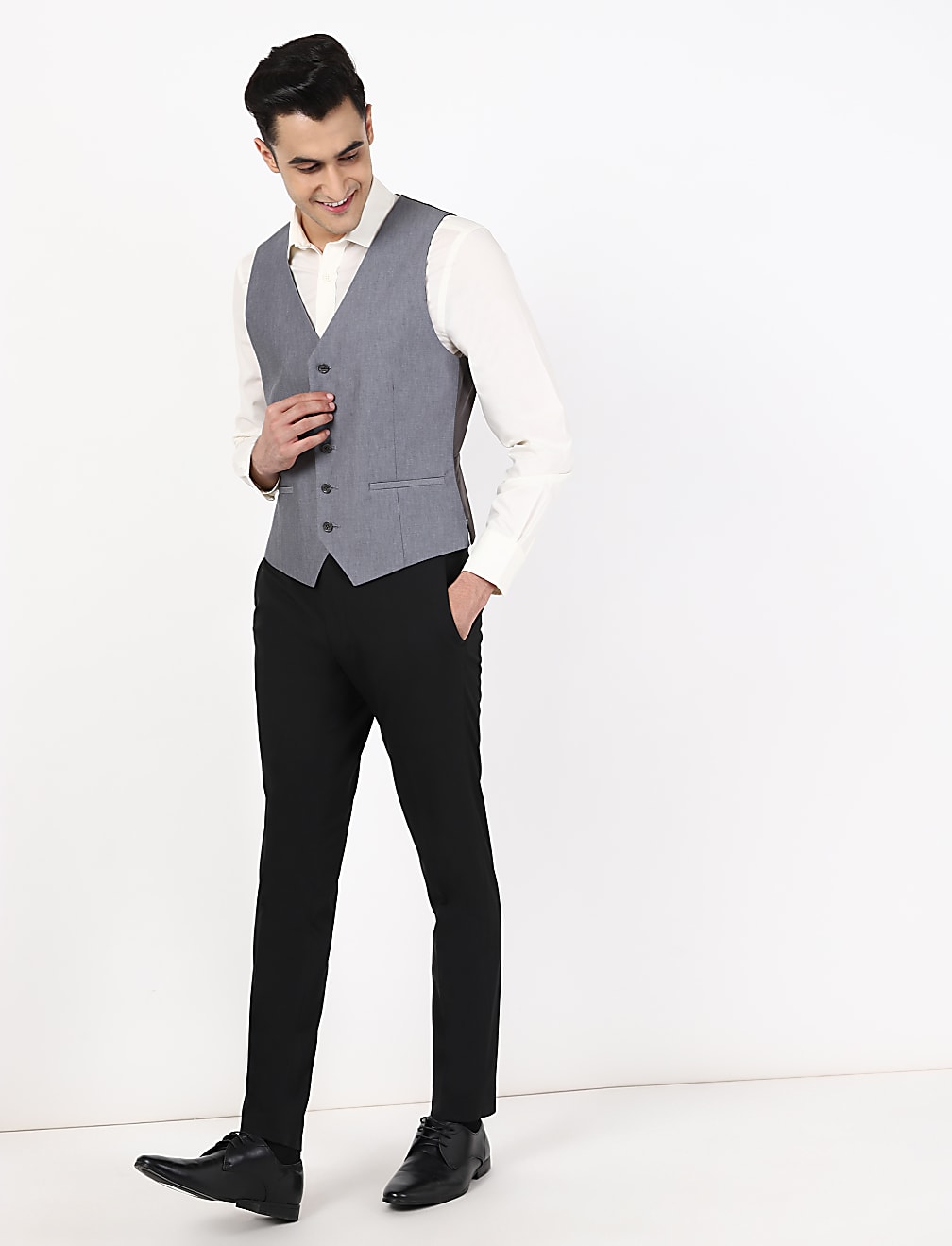 Pure Cotton Solid V-Neck Waist Coat