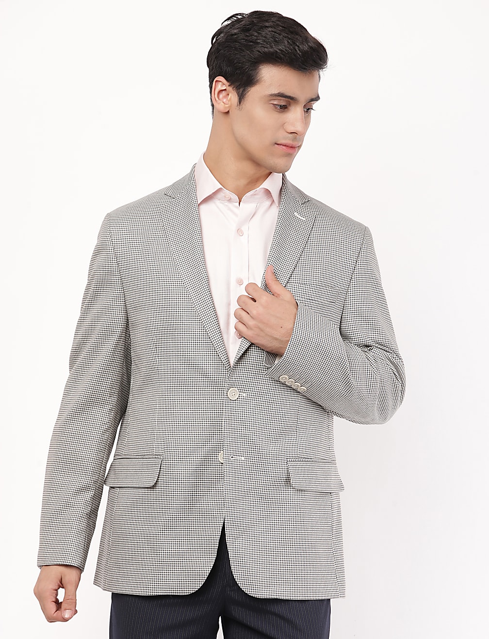 Checked Lapel Collar Blazer