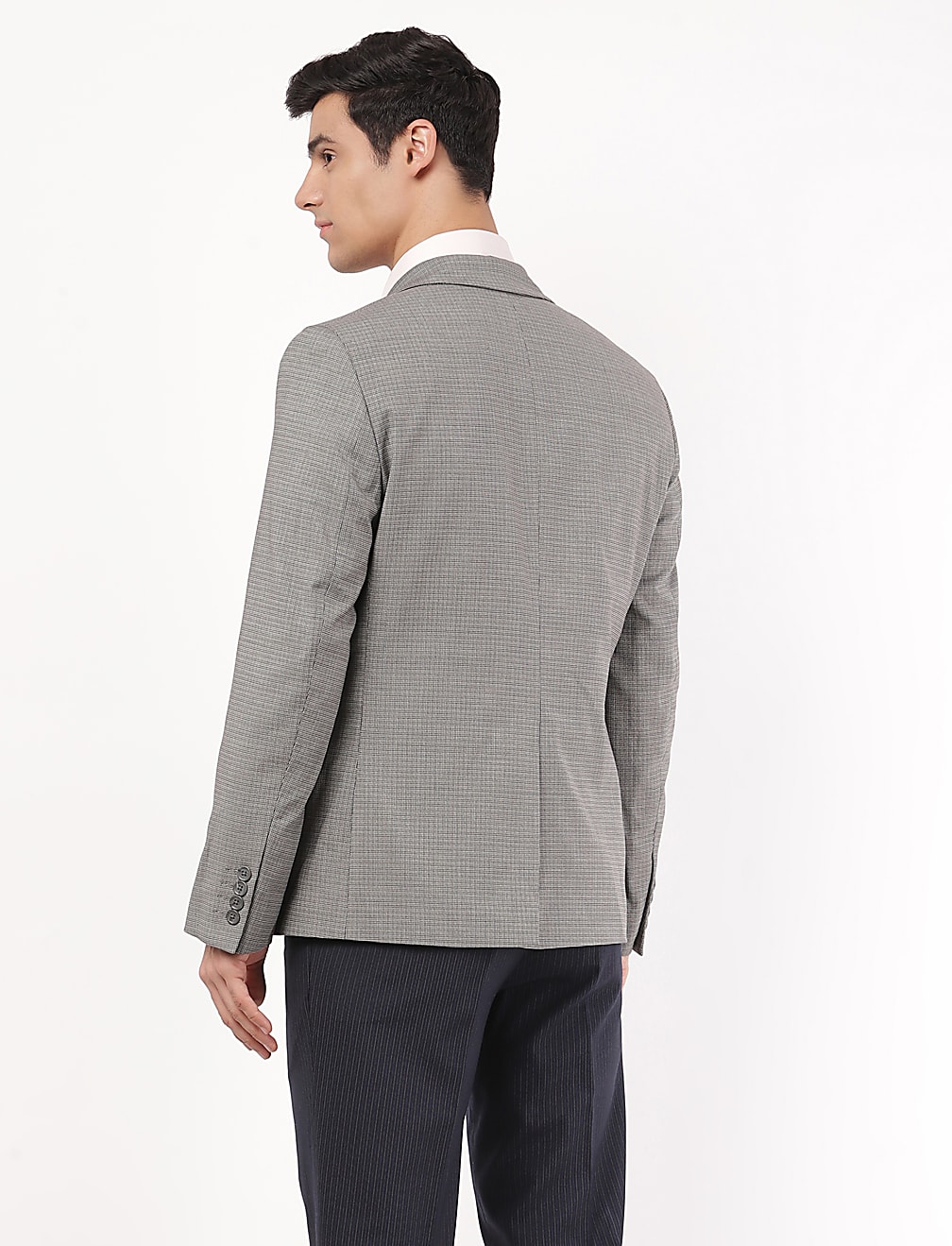 Micro Checked Lapel Collar Blazer