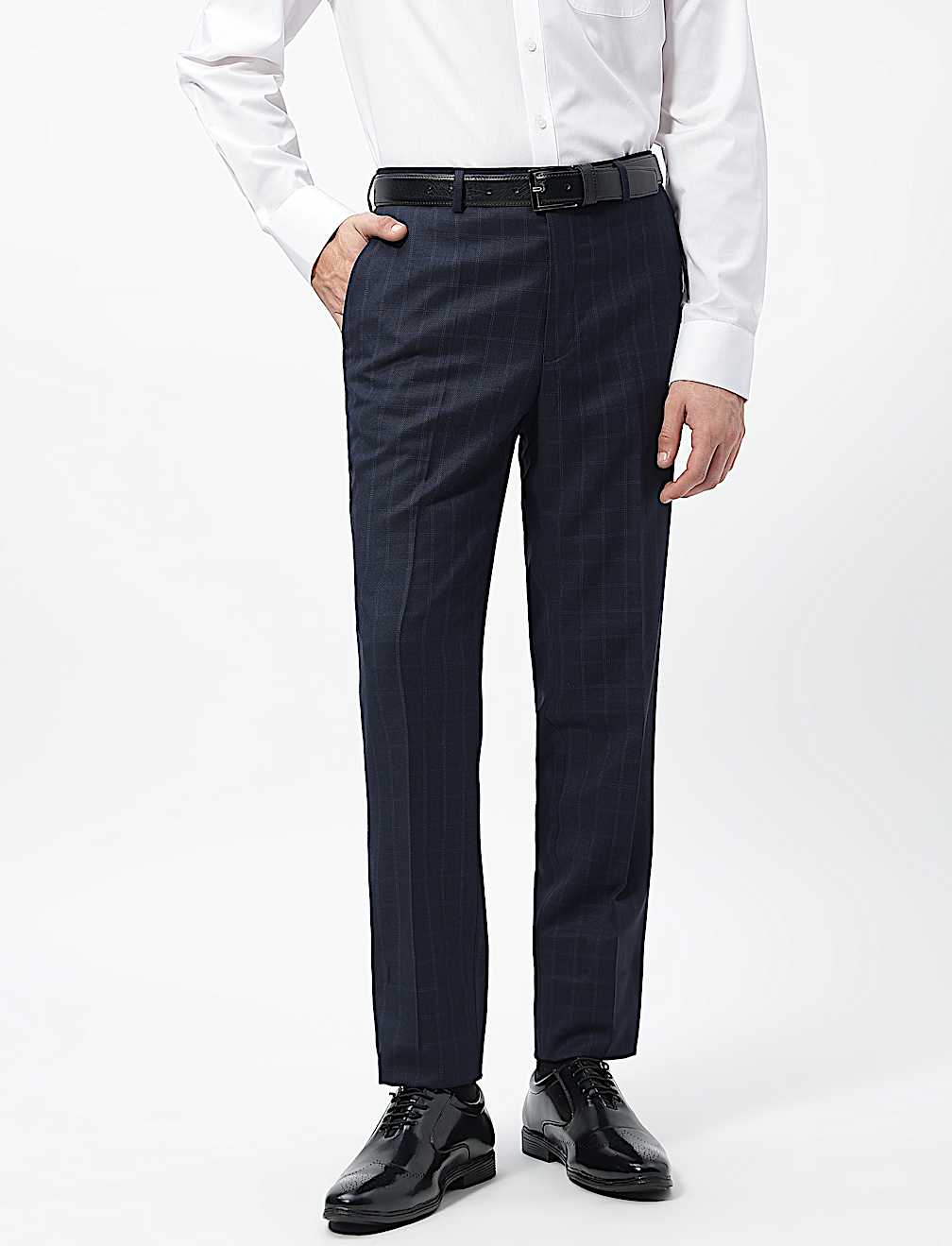 Slim Fit Checks Mid Rise Trousers