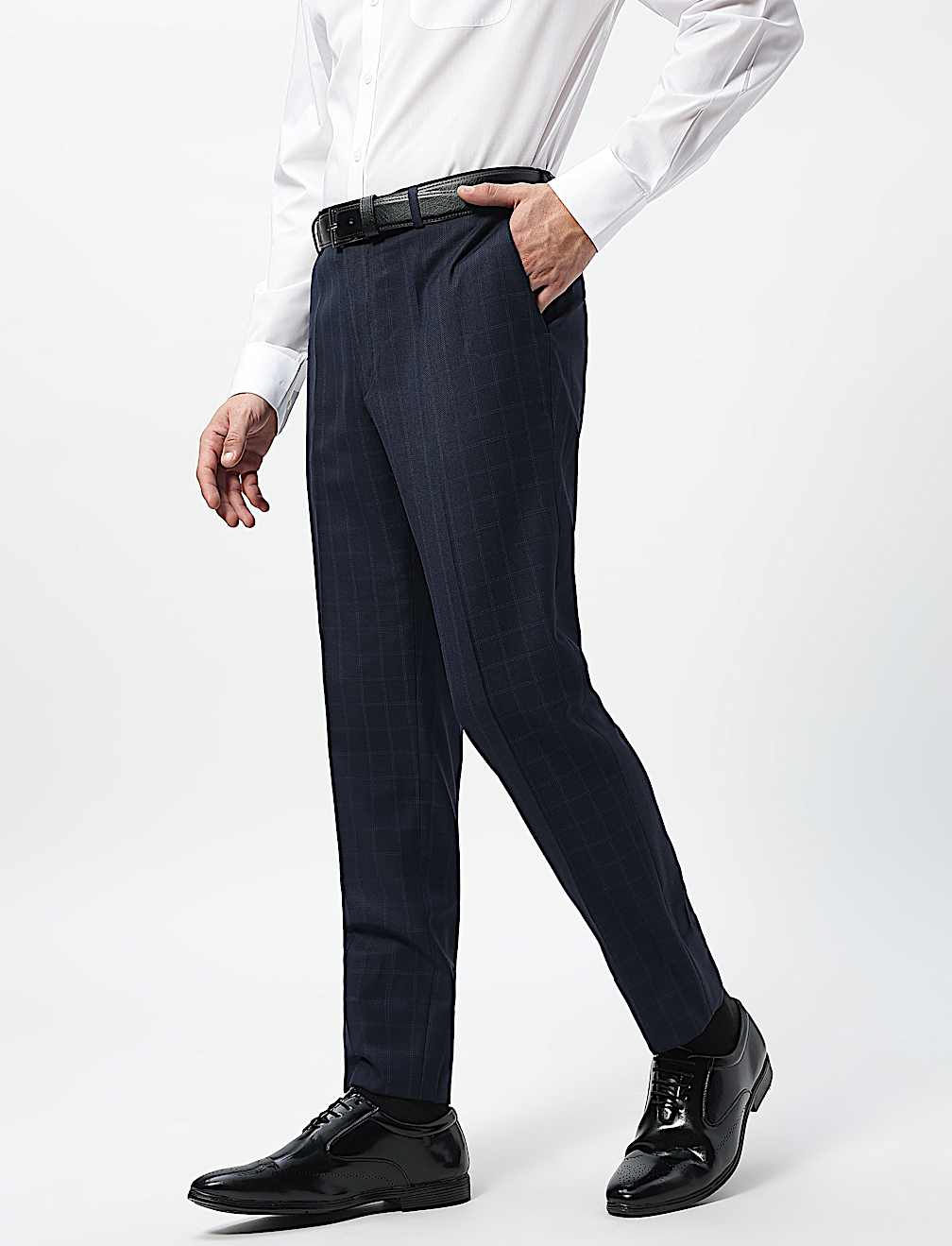 Slim Fit Checks Mid Rise Trousers