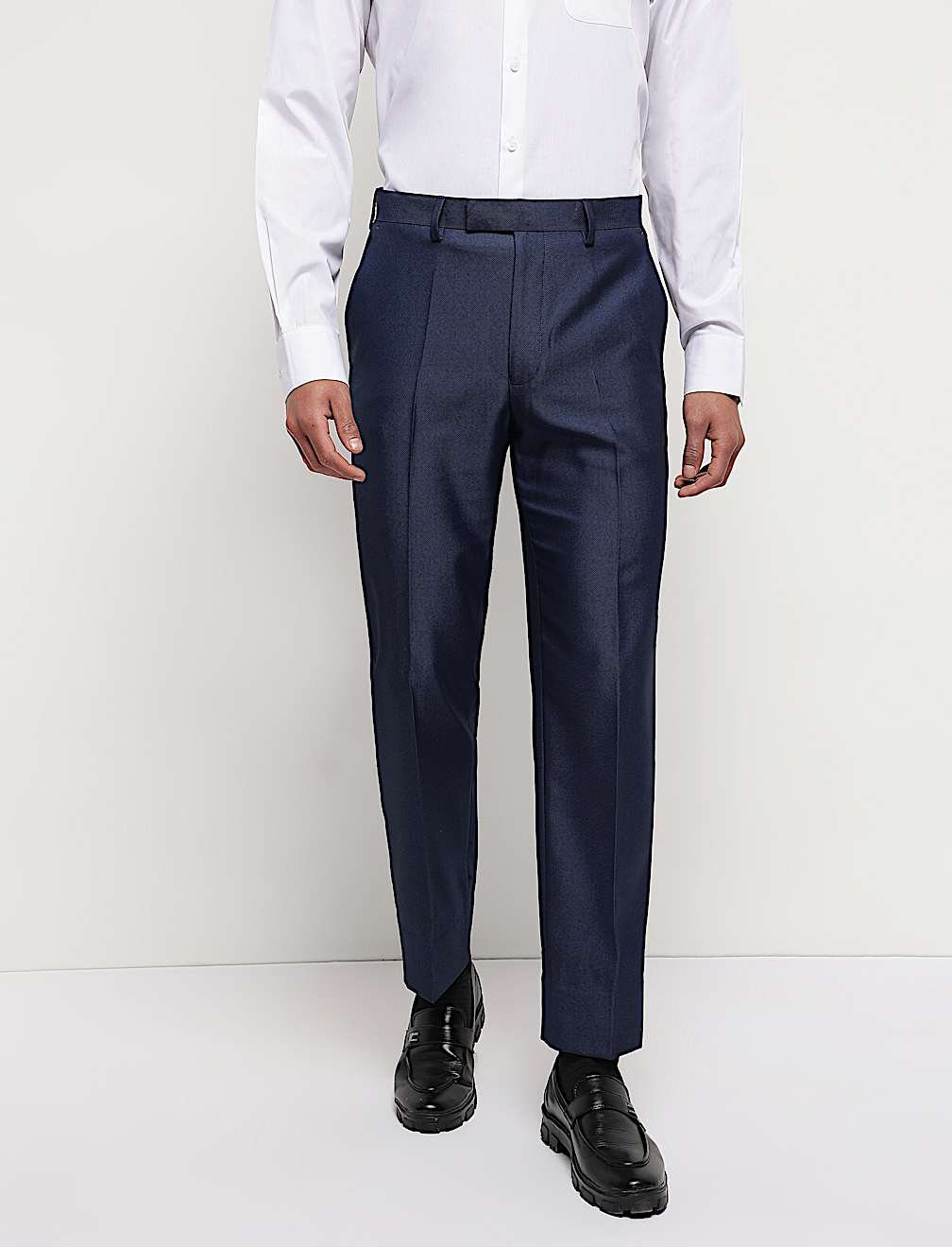 Mid Rise Textured Trousers