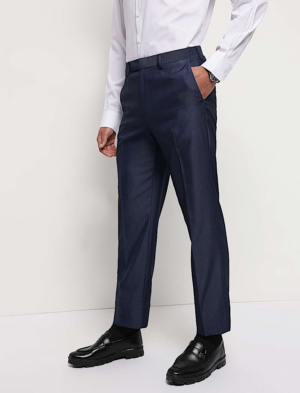 Mid Rise Textured Trousers